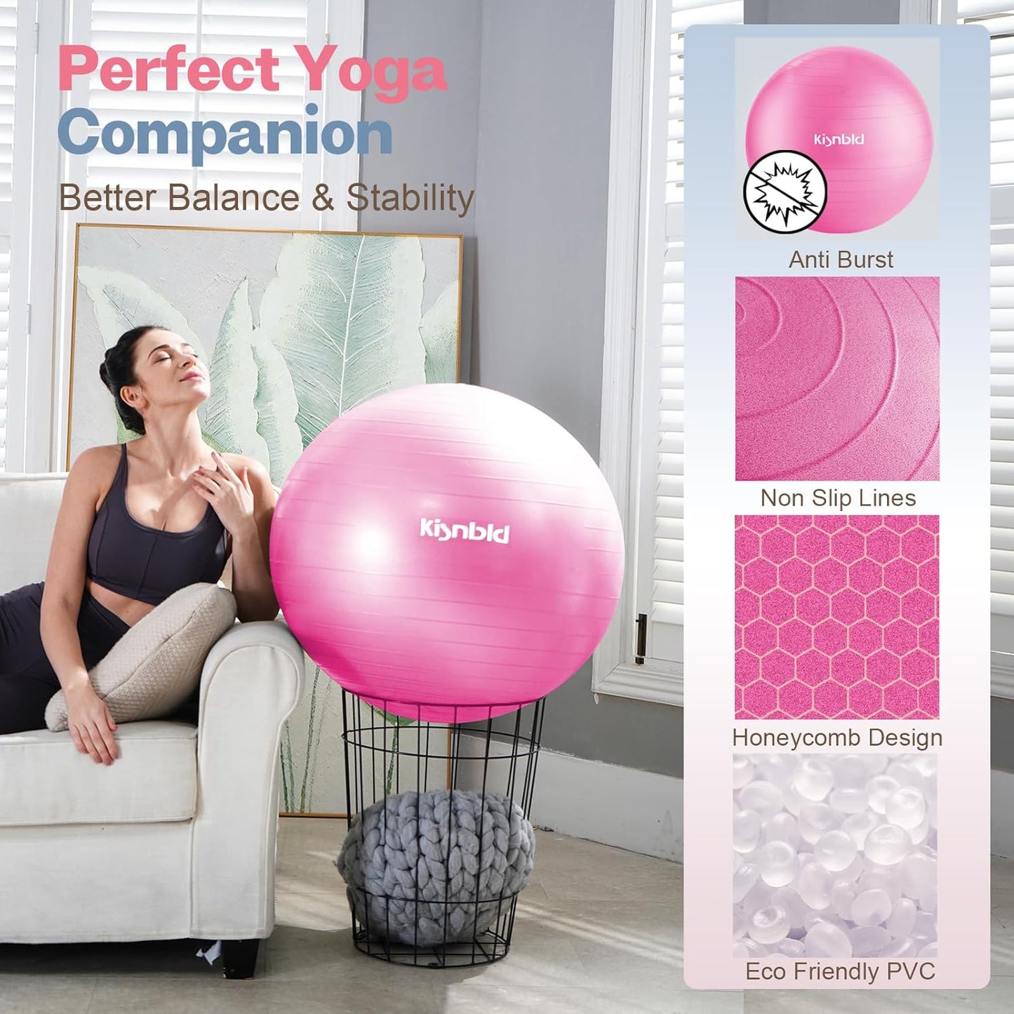 Exercise Ball, Extra Thick Yoga Ball for Workout Pregnancy Stability, 4 Sizes Anti-Burst Balance Ball with Foot Pump - Heavy Duty Fitness Ball Chair for Office, Home & Gym