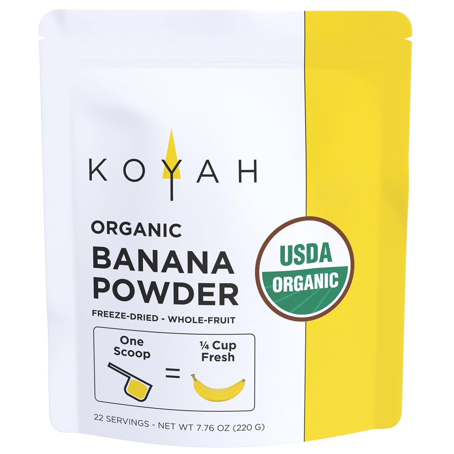 KOYAH - Organic Freeze-dried Banana Powder (1 Scoop = 1/4 Cup Fresh): 22 Servings, 220 g (7.8 oz)