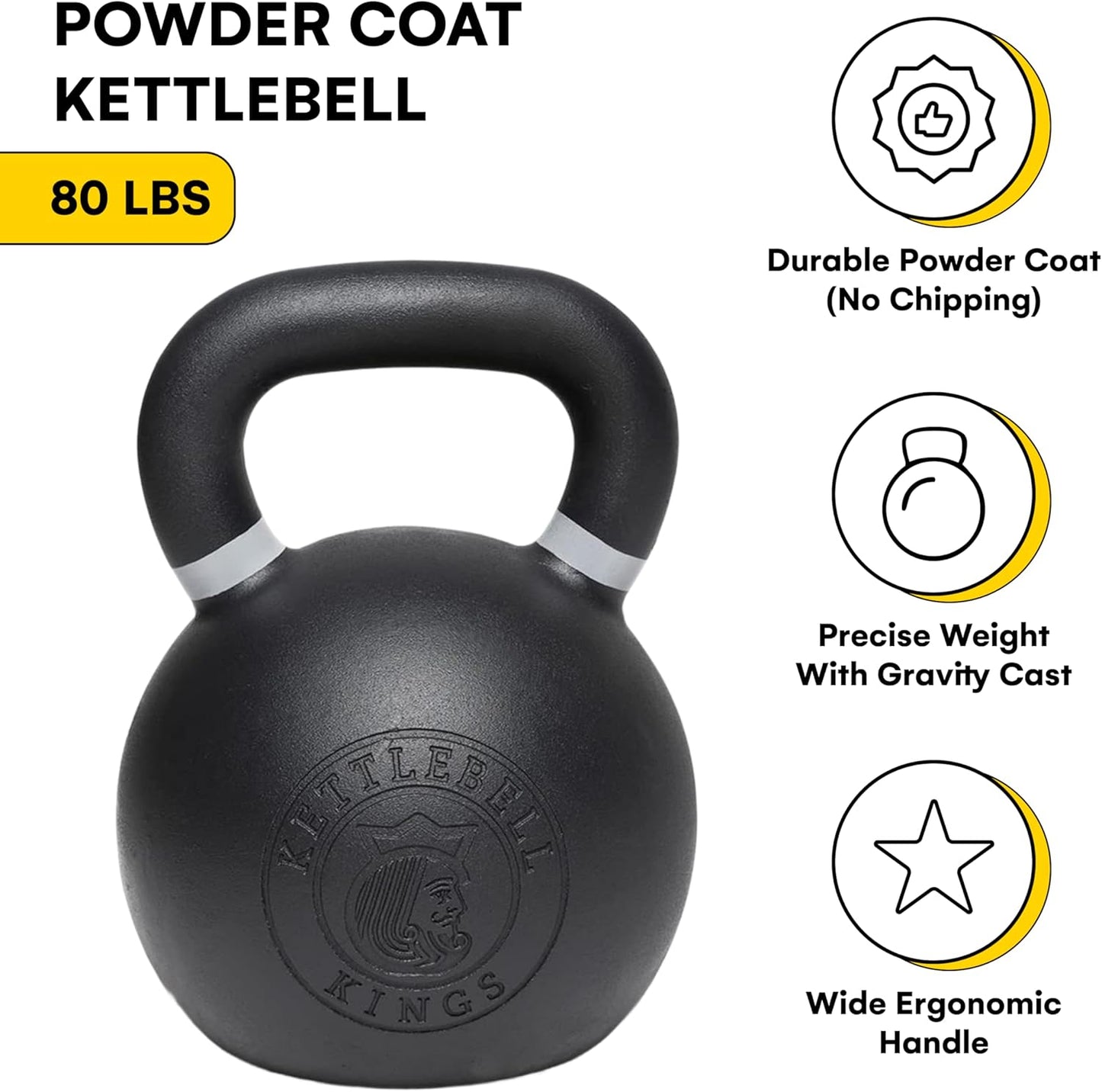 Kettlebell Kings Powder Coated Kettlebell Weights 5-90 LB | Workout Gym Equipment & Strength training sets for Women & Men | Durable Coating for Grip Strength, Rust Prevention