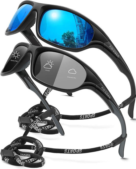 Polarized Sports Sunglasses for Men,TR90 Unbreakable Frame Sunglasses for Fishing Driving Cycling UV400 Protection