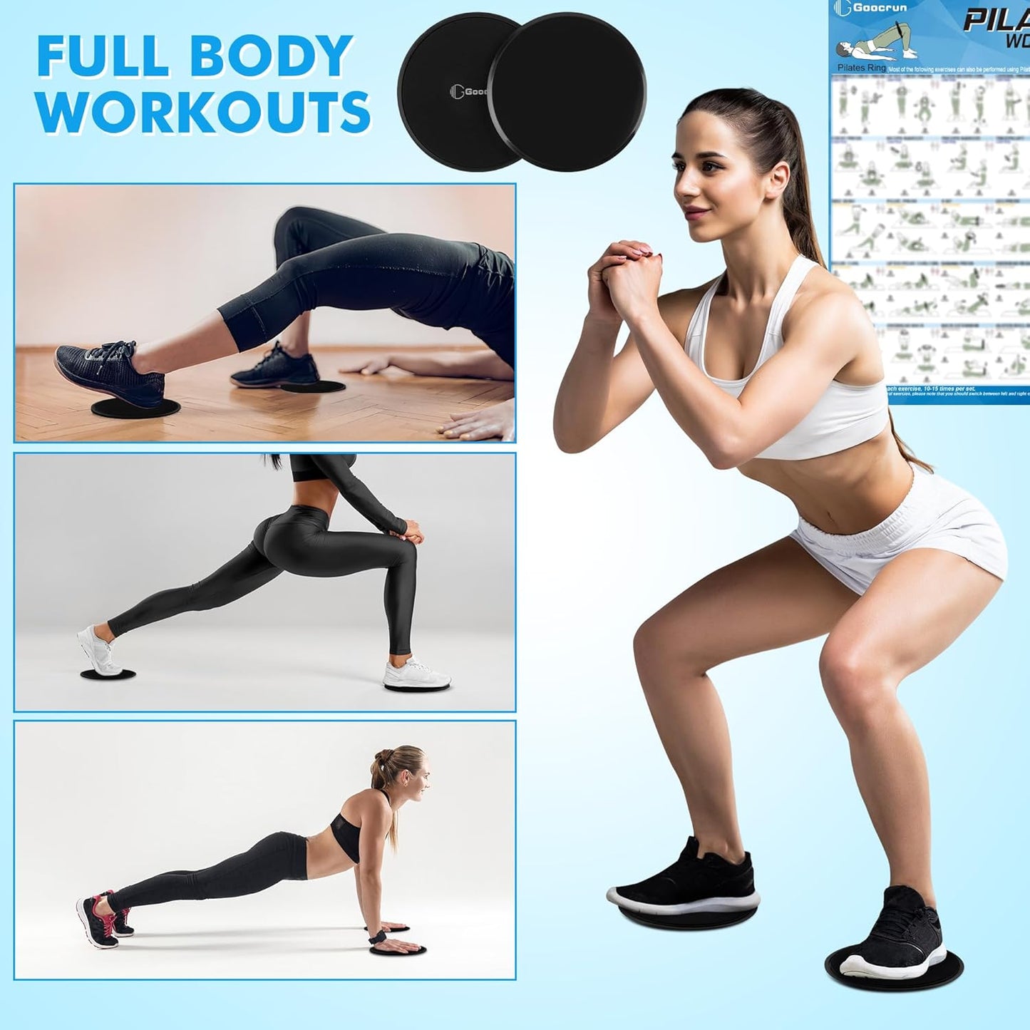 Pilates Ring Set Exercise Equipment with Exercise Bands Resistance Bands Set, Pilates Ball, Sliding Disks – Workout Equipment Home Gym Includes Complete Fitness Poster