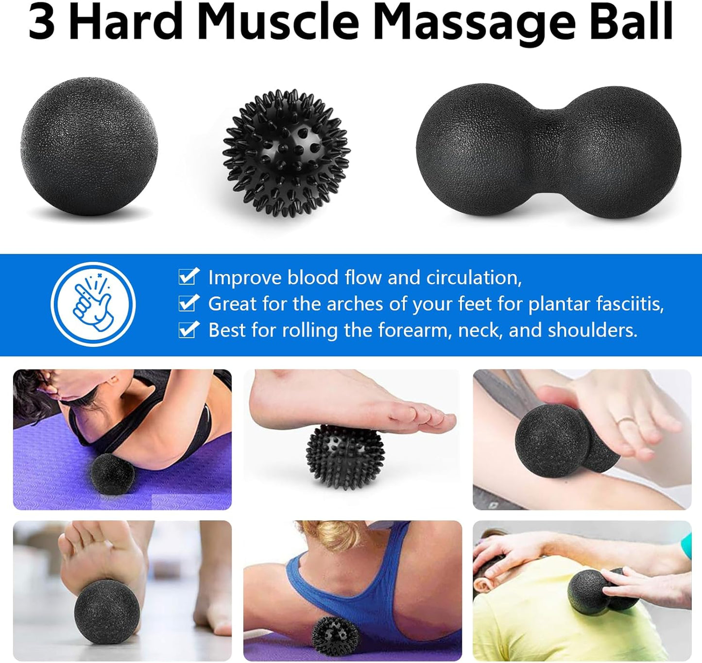 7 in1 Foam Roller Set for Deep Tissue Muscle Massager - High Density Back Roller, Muscle Roller Stick, Resistance Bands, Foot Massage Ball, Stretching Strap for Exercise, Whole Body Physical Therapy