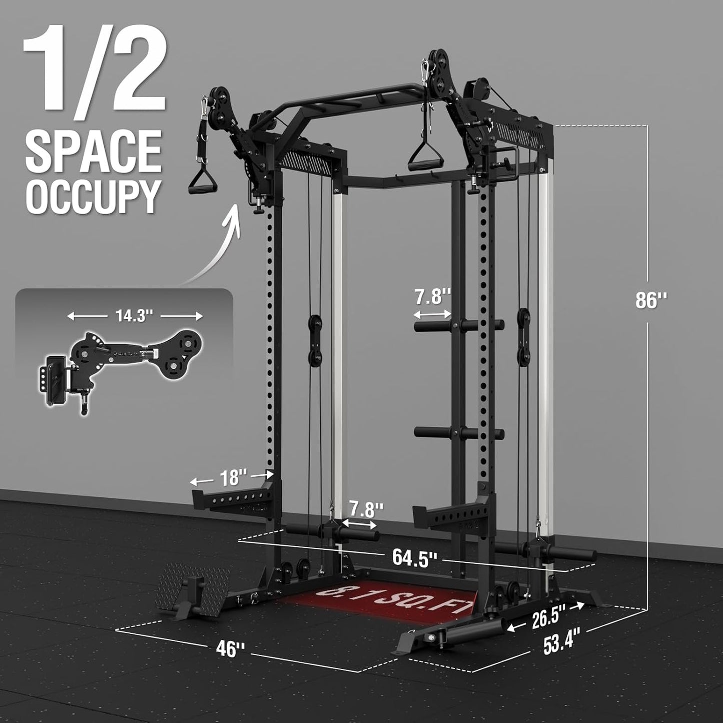 Mikolo Power Cage, 2000LB Power Rack with Independent Dual Pulley System, Multi-Function Home Gym Workout Machine for Cable Crossover