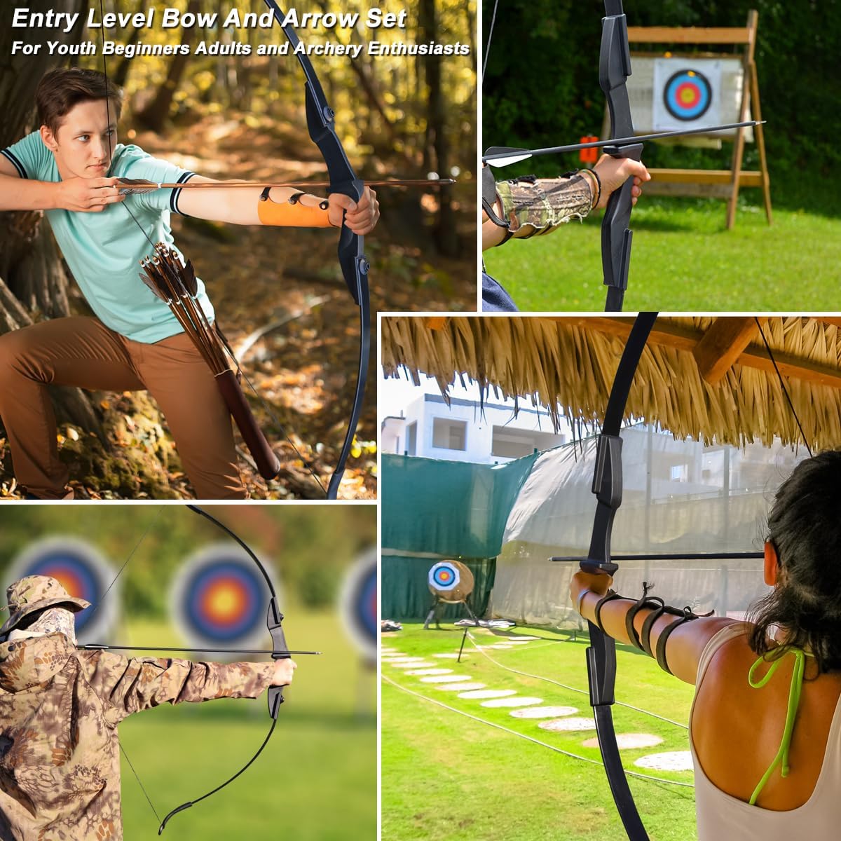 D&Q Archery Bow and Arrow Set for Adults Beginner Teenagers Youth, Takedown Recurve Bow 20lbs 30lbs 40lbs Left and Right Handed Bow, Recurve Bow Set for Outdoor Target Practice