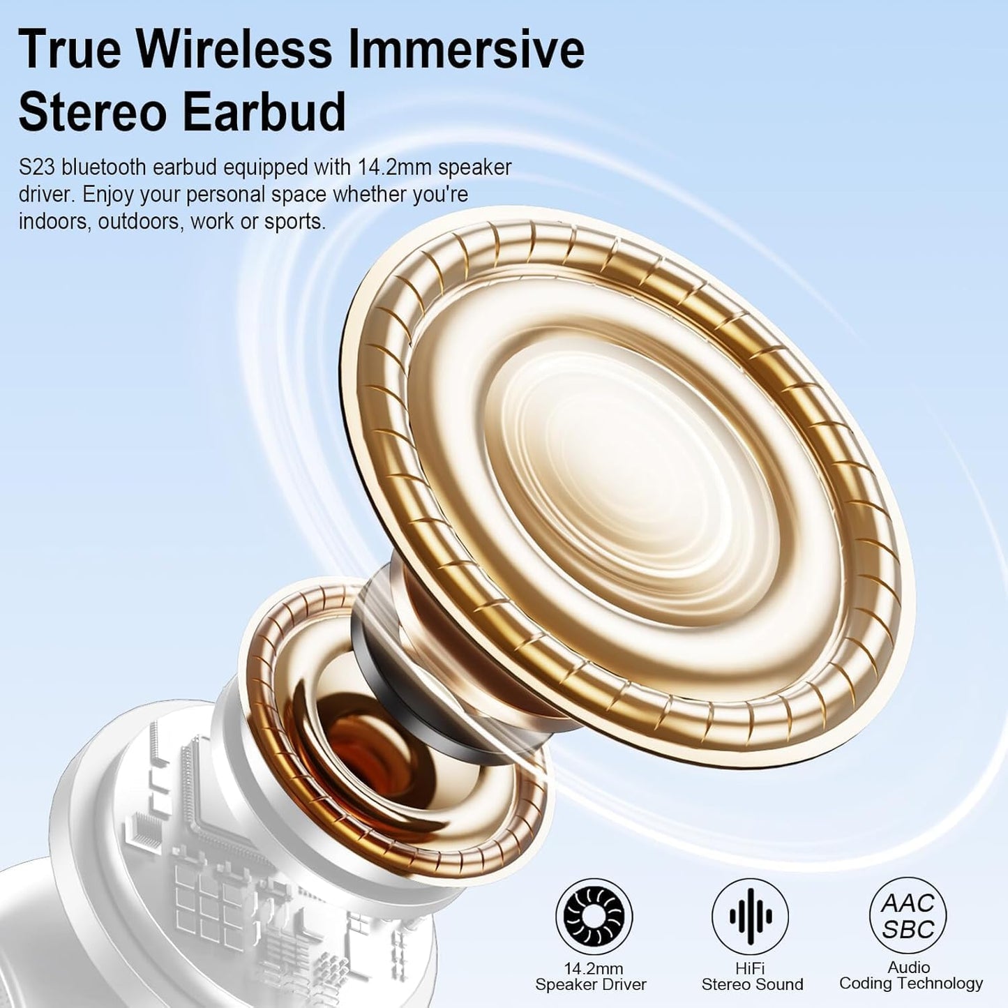 Wireless Earbuds, 2025 Bluetooth 5.3 Headphones HiFi Stereo Ear buds with ENC Noise Cancelling Mics, 40H Bluetooth Earbuds with Dual LED Display, IP7 Waterproof in Ear Earphones for Android iOS, White