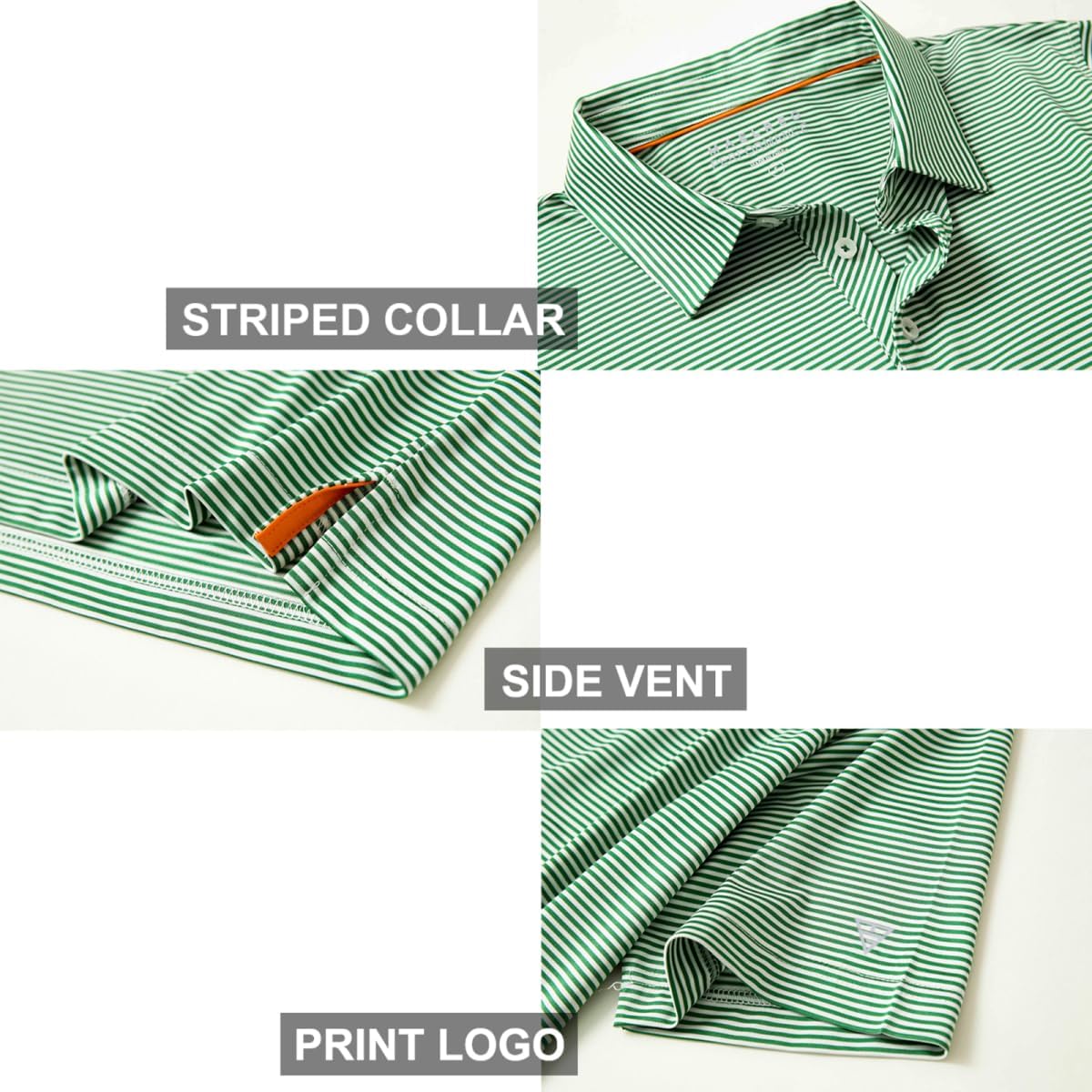 Men's Golf Polo Shirts Short Sleeve Striped Performance Moisture Wicking Dry Fit Golf Shirts for Men