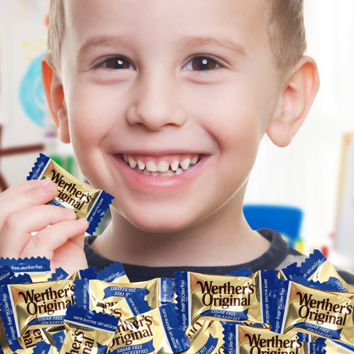 Werther's Original Hard Sugar Free Caramel Candy, Individually Wrapped Healthy Sweet Caramel Bites for Guilt-Free Pleasure, Melts in Your Mouth in a Satisfying Creamy Way, 1lb