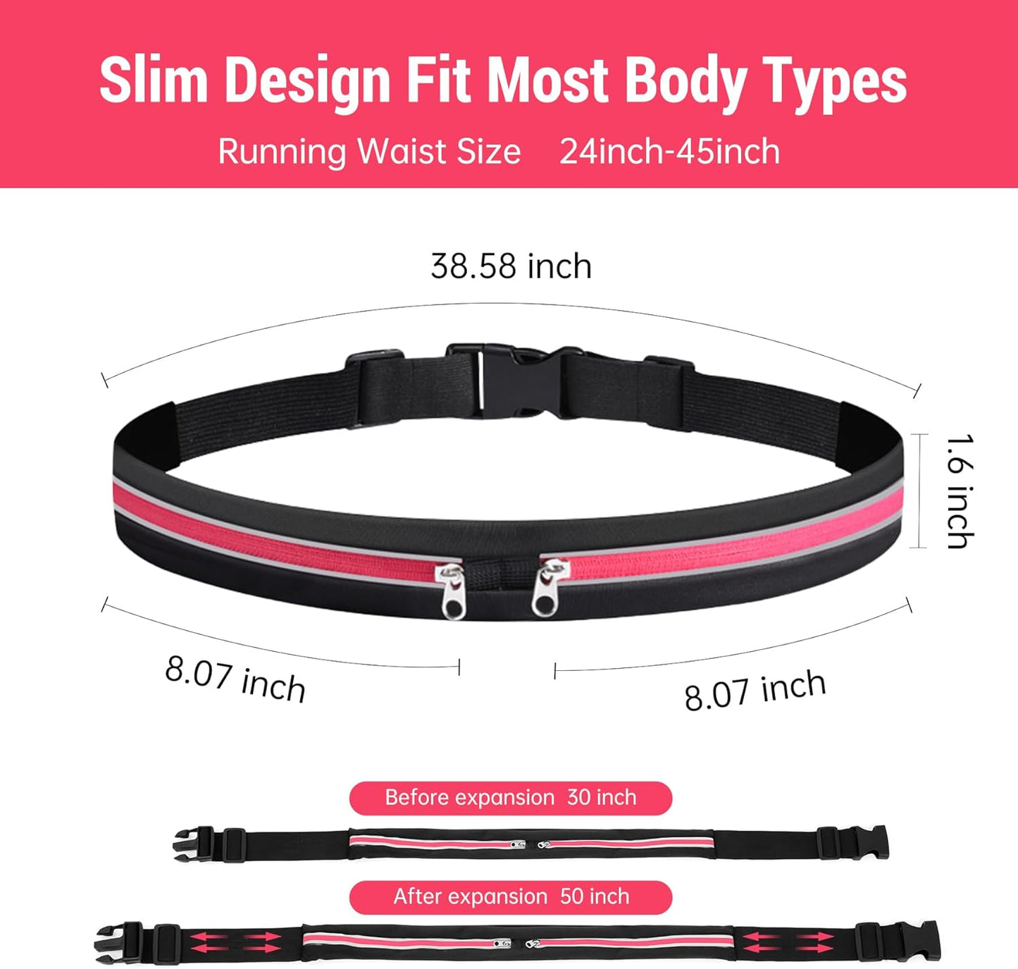 Slim Running Belts for Women Men - Running Phone Holder Fanny Pack for Key, Accessories Fits ALL Cell Phones, Pink