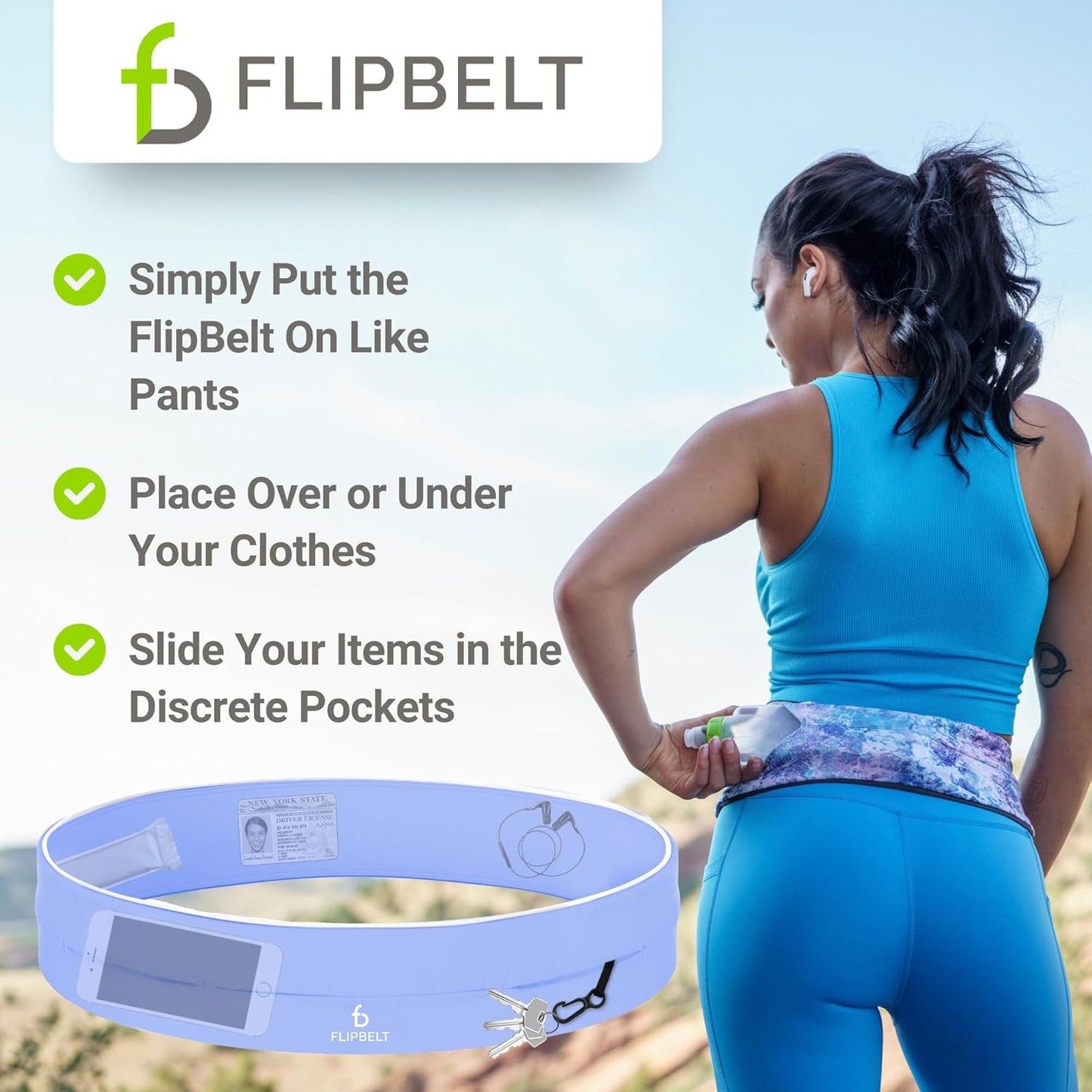 FlipBelt Classic Running Belt, Running Fanny Pack for Women and Men, USA Company