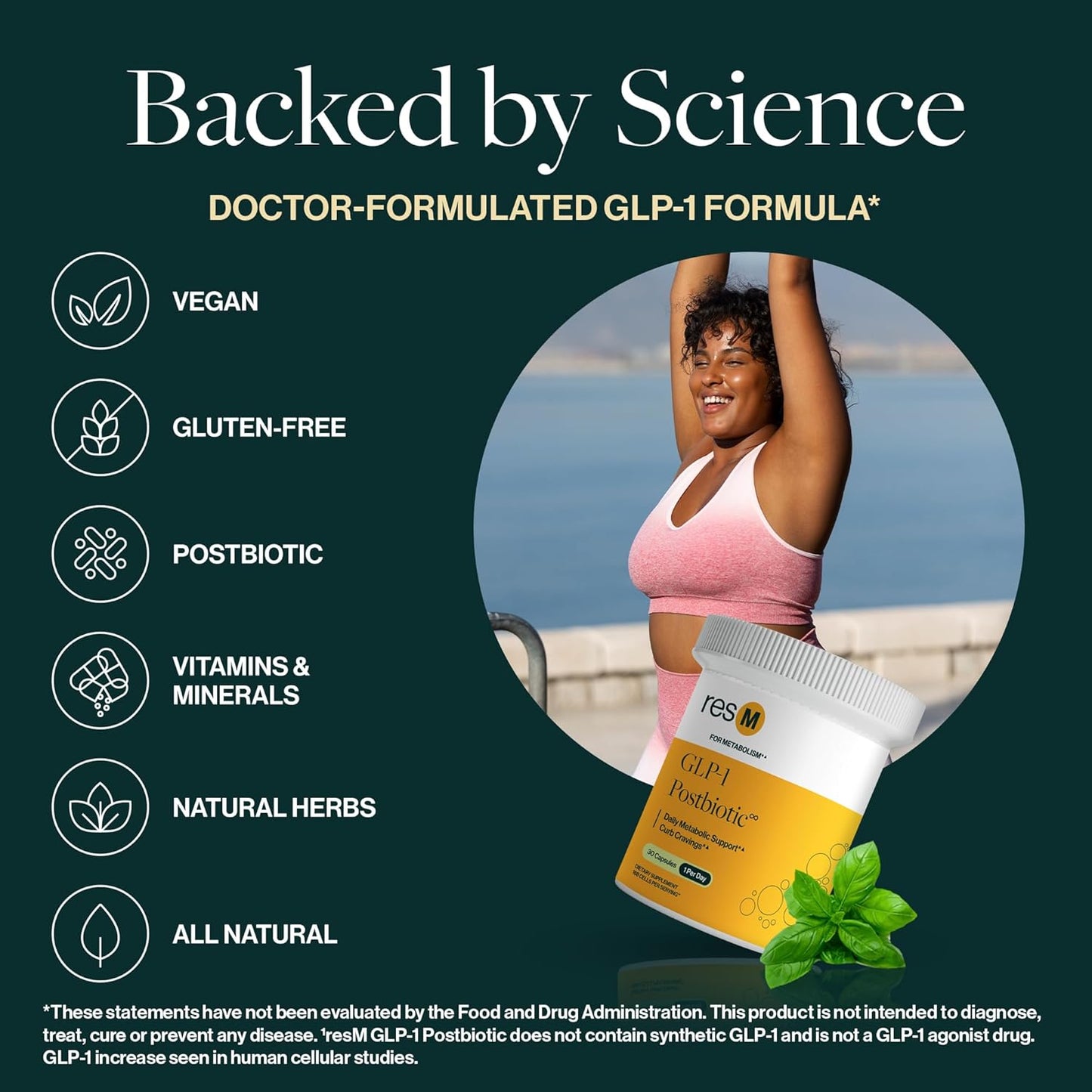 resM GLP-1 Postbiotic - GLP 1 Activate Supplement for Women & Men, GLP1 Activator & Supporter, Vegan Gut Health Vitamins, Daily Natural Metabolic Support - 30 Vegetarian Capsules (1 Bottle)