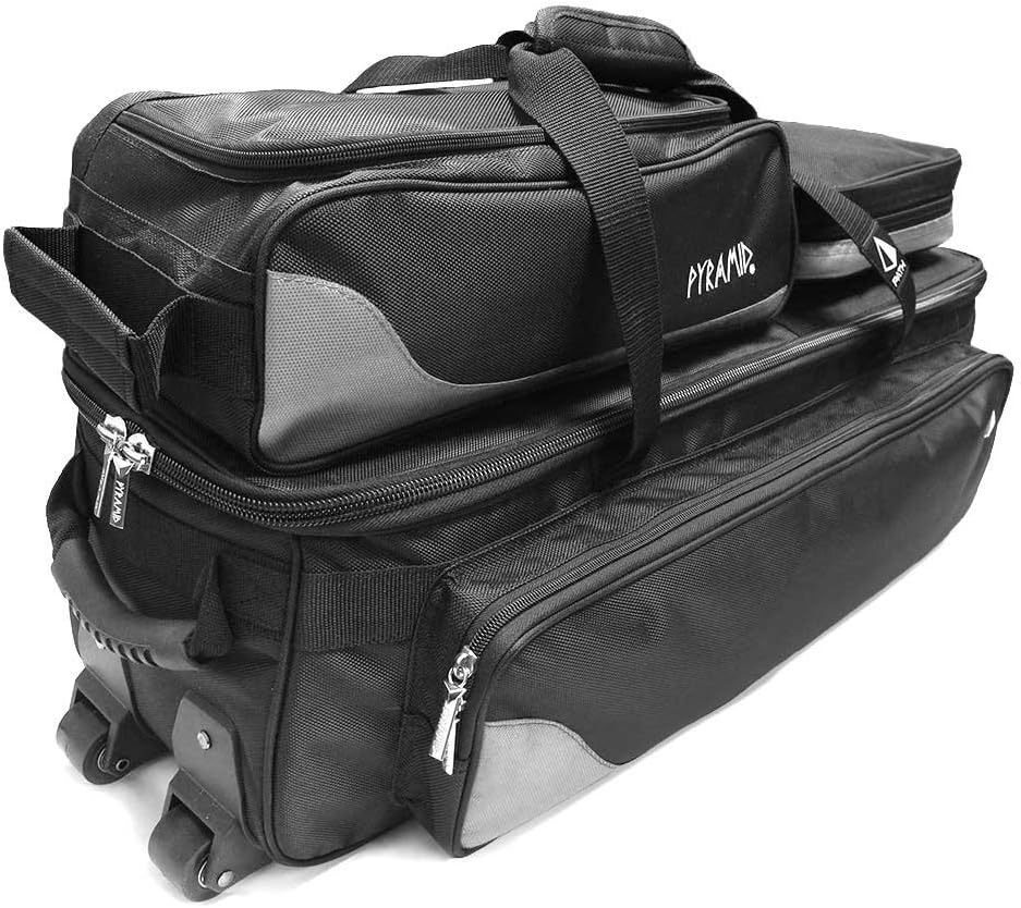 Pyramid Path Triple Tote Roller Plus Bowling Bag with Detachable Shoe Bag (Fits US Mens Size 15), Accessory and Side Pocket, Lightweight Travel Design