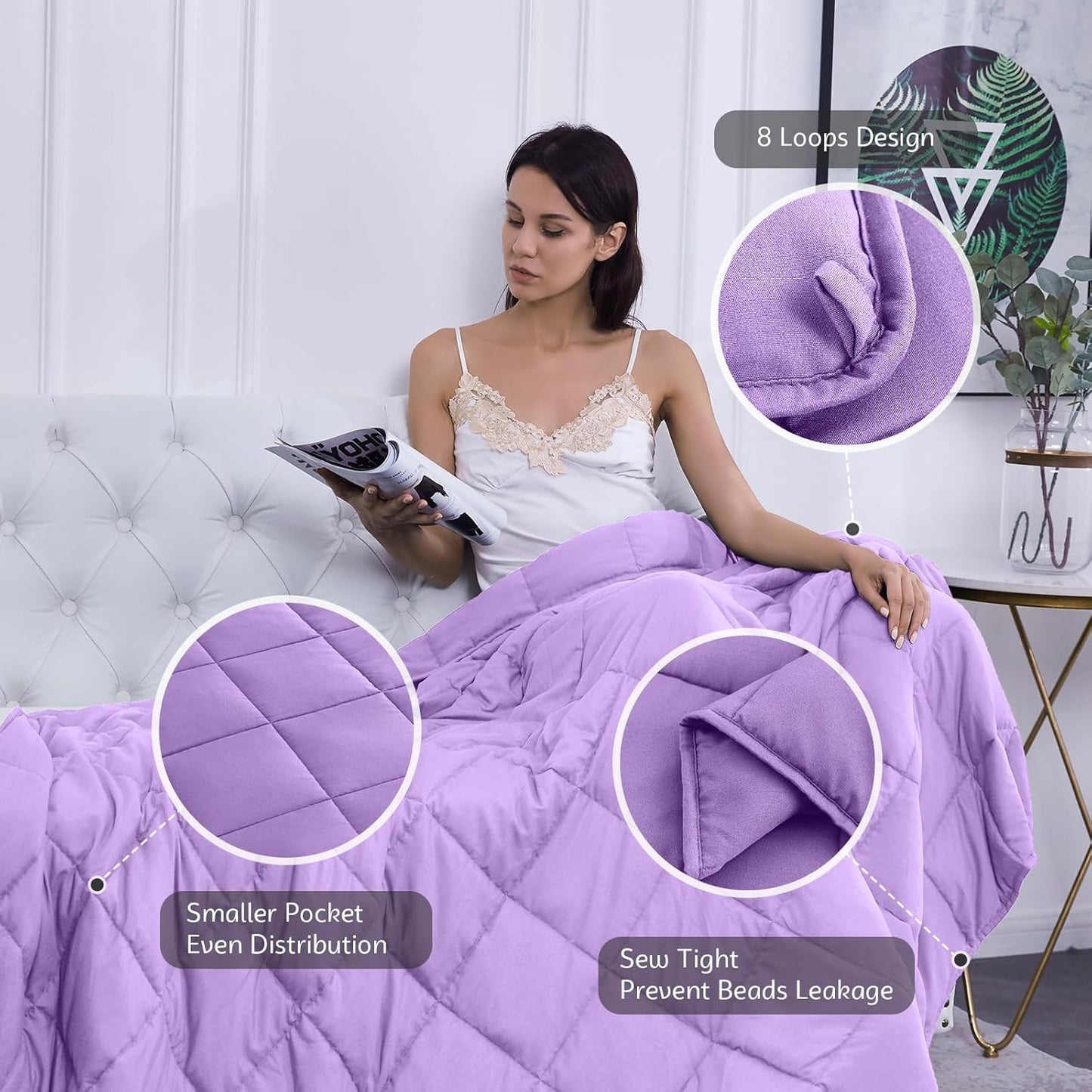 L'AGRATY Weighted Blanket - 48"x72" 20lbs Cooling Breathable Heavy Blanket with Glass Beads for Adult All-Season