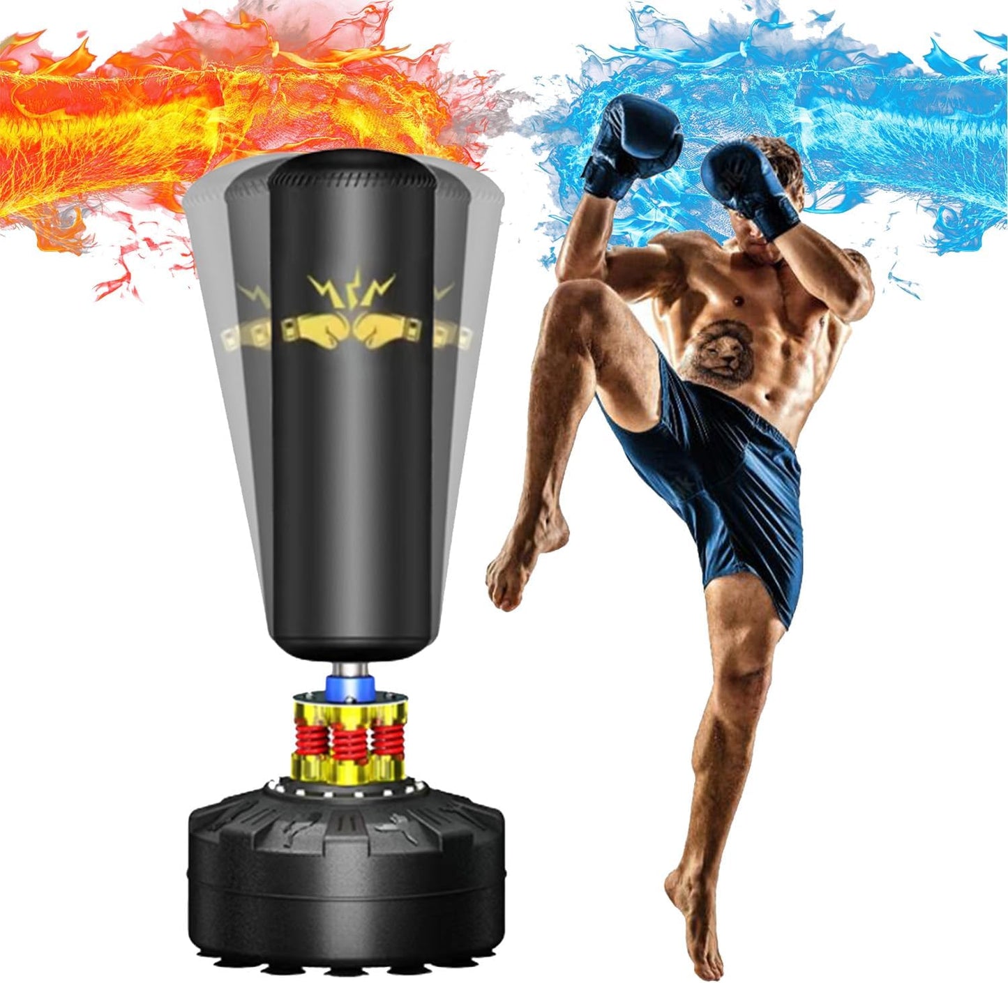 Punching Bag for Adults 70'', OKUGAFIT Freestanding Punching Bag for Adults -Suction Cup- Boxing Bag with Stand for MMA Muay Thai Fitness，Required Sand Refilling