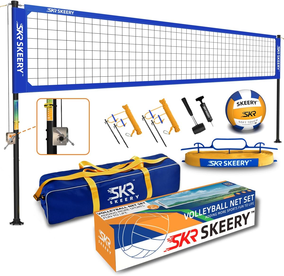 Outdoor Heavy Duty Volleyball Net Set, Anti-Sag Design, Adjustable Aluminum Poles, Portable Volleyball Net for Backyard,Grass and Beach
