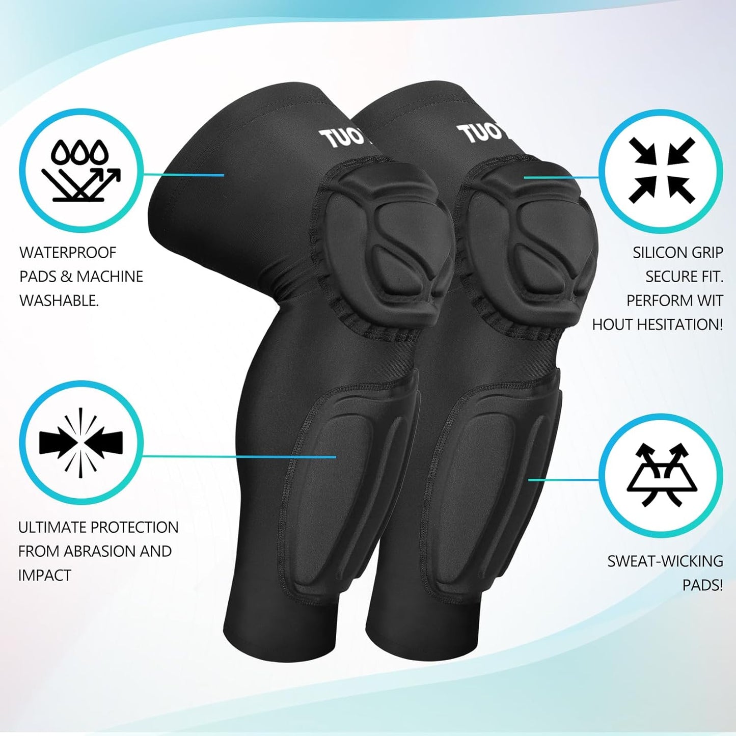 TUOY Knee Pad with Shin Guard Pads, Protective Shin/Knee Sleeve Support for Soccer, Football, Basketball, Wrestling, Volleyball (A Pair)