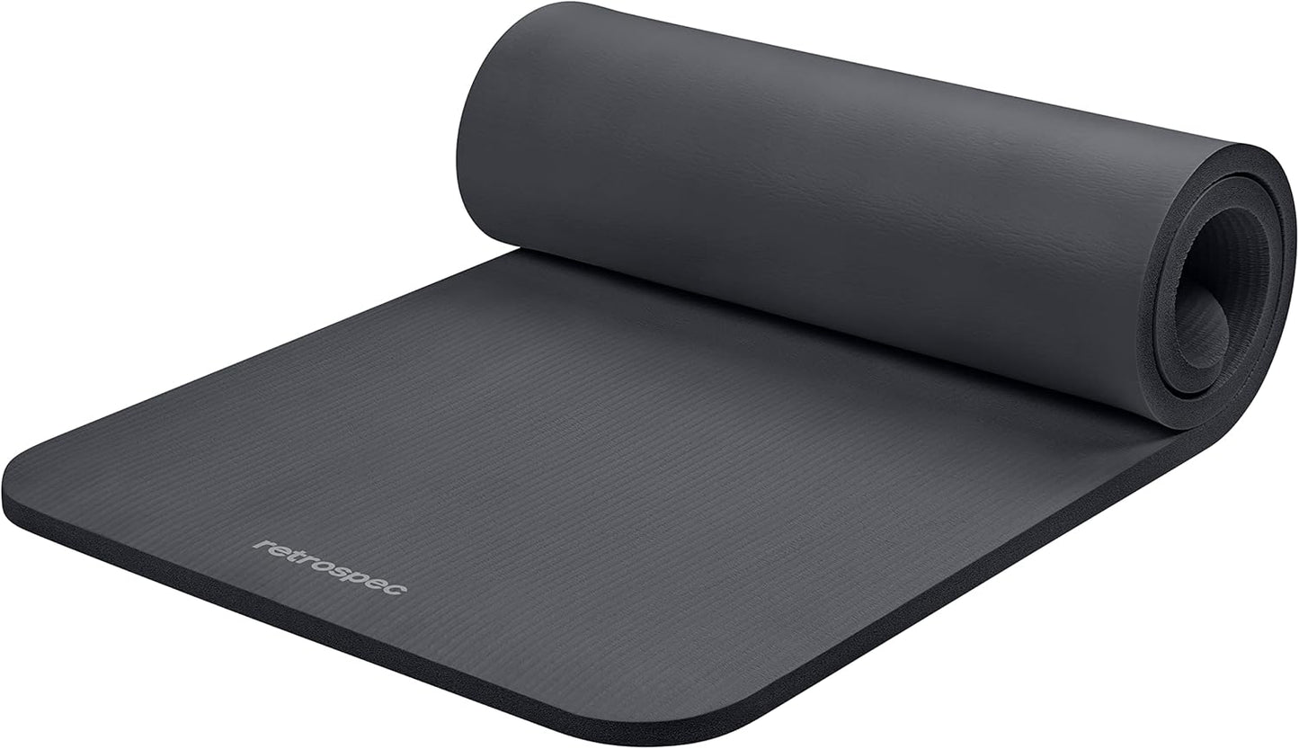 Retrospec Solana Yoga Mat 1" Thick With Nylon Carry Strap for Men & Women - Non Slip Exercise Mat for Home Yoga, Pilates, Stretching, Floor & Fitness Workouts