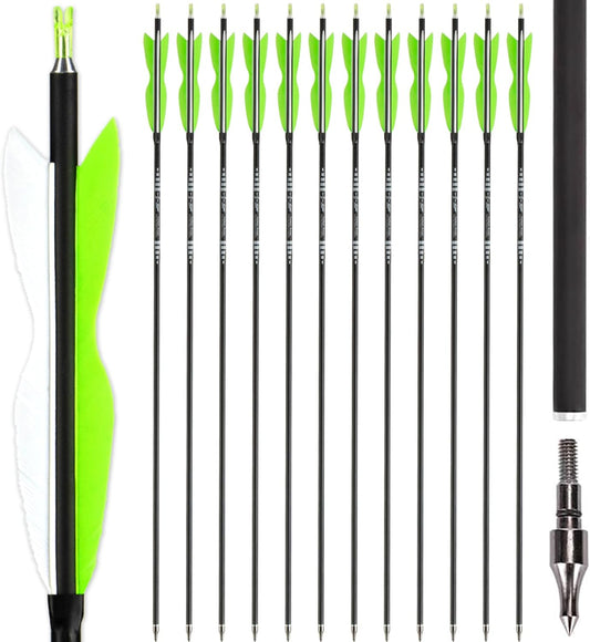 S F 30" Traditional Archery Carbon Feather Arrows 500 Spine Traditional Arrows Long Bows Archery Compound Bow Arrows Arrows for Compound Bow Arrows for recurve Bow（12 Pack）