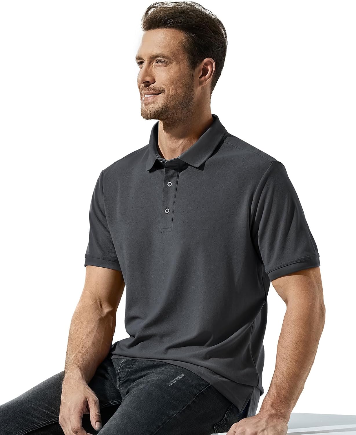 MIER Polo Shirts for Men Short Sleeve Quick Dry Polyester Collared Shirts Casual Golf Shirts, Moisture-Wicking