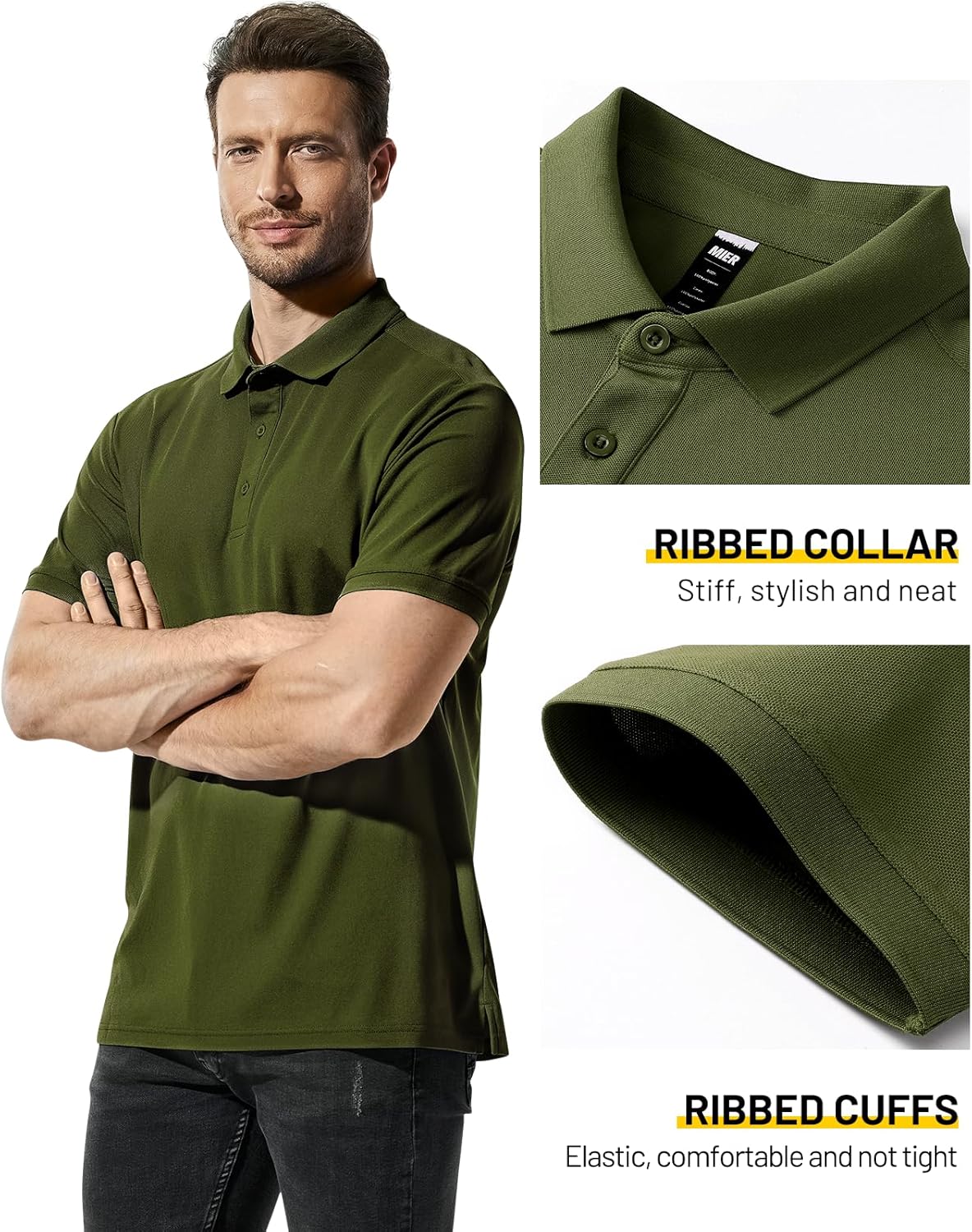 MIER Polo Shirts for Men Short Sleeve Quick Dry Polyester Collared Shirts Casual Golf Shirts, Moisture-Wicking