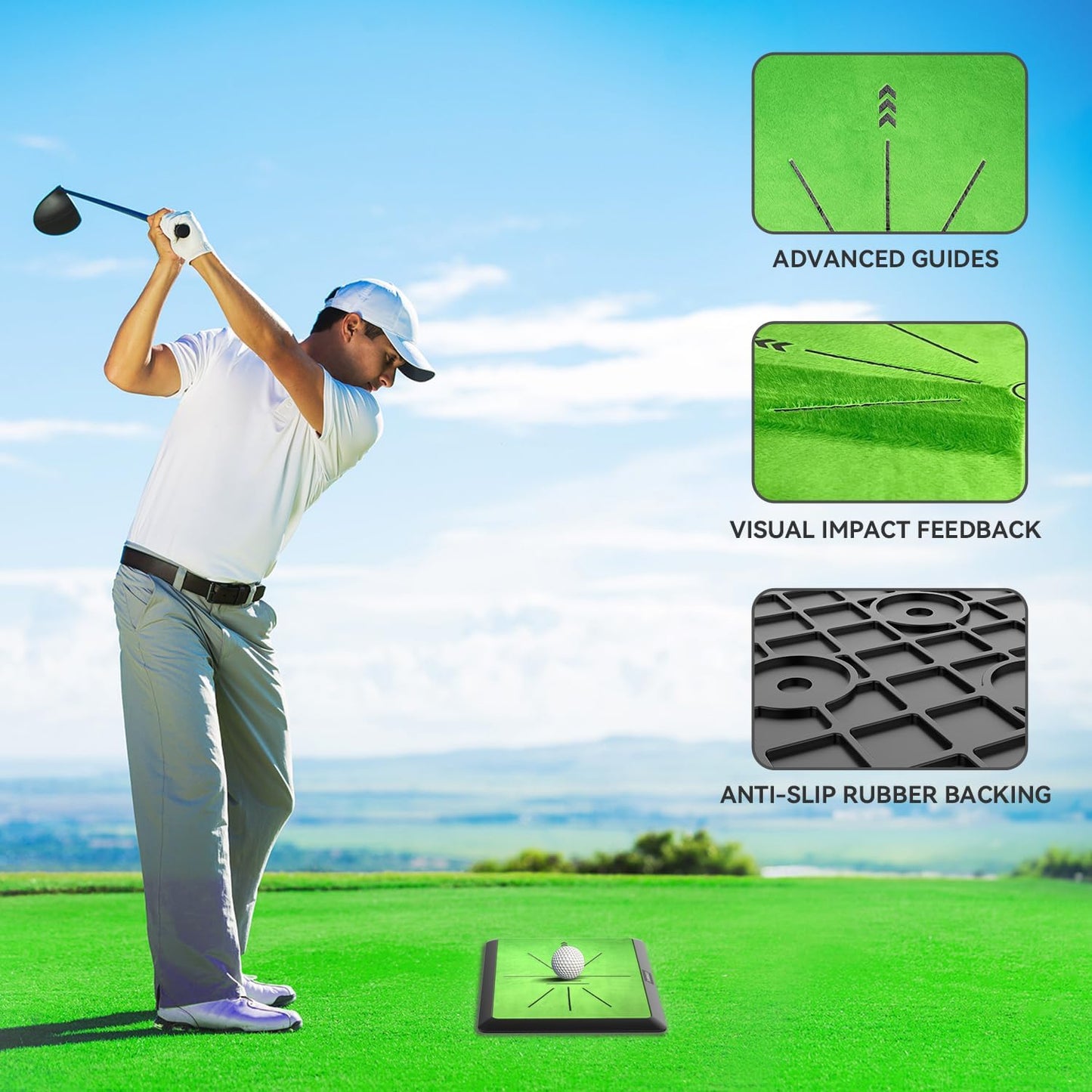 Golf Hitting Mat,Golf Training Mat for Swing Path Feedback Detection Batting, Extra Replaceable Golf Practice Mat 16"x12", Golf Gifts for Men Women for Home Indoor Outdoor