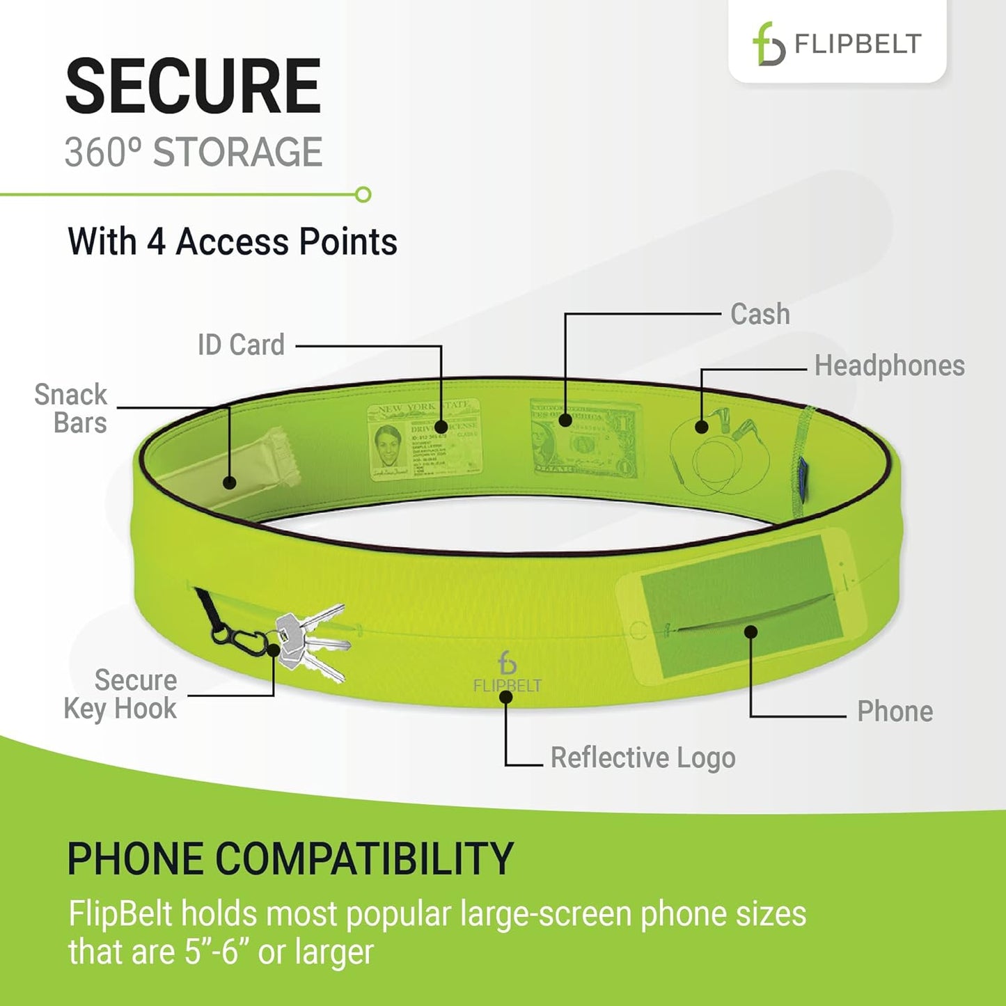 FlipBelt Classic Running Belt, Running Fanny Pack for Women and Men, USA Company