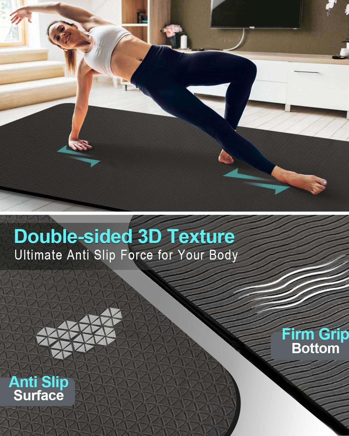 Extra Long & Wide Thick Yoga Mat for Tall Men & Women, 84'' x 32'' x 7mm Oversized Yoga Mat Double-Sided Non Slip, Pro TPE Yoga Mats with Strap