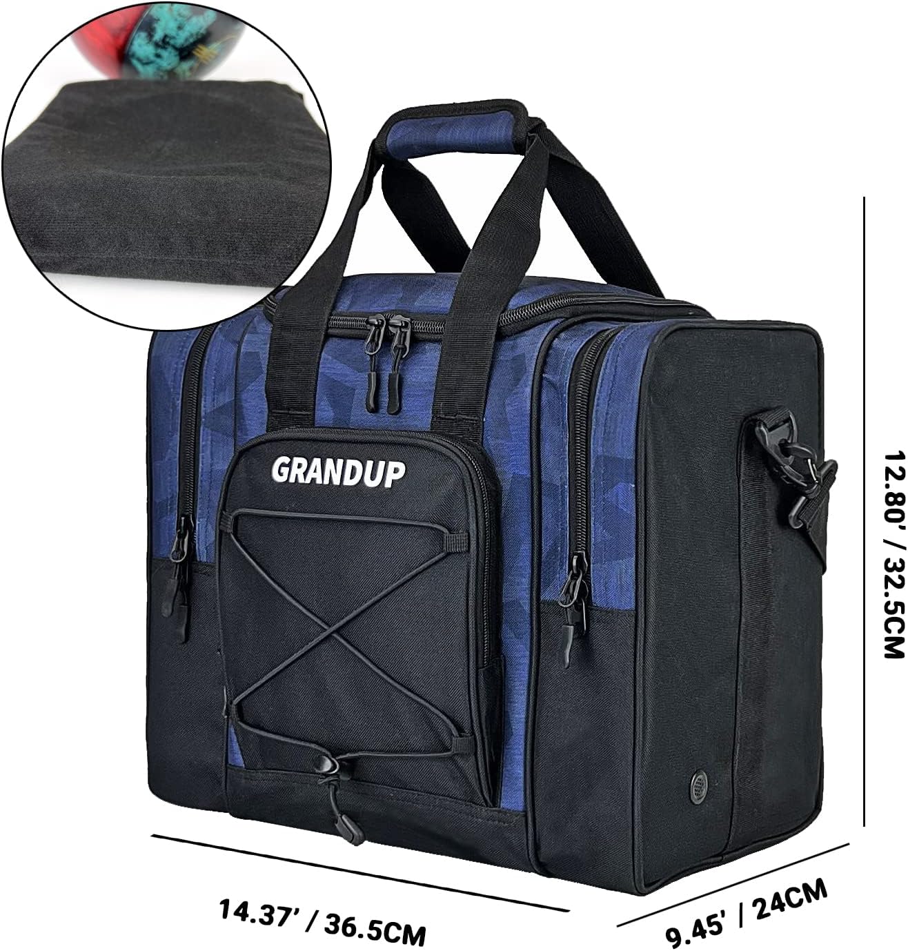 GRANDUP Bowling Ball Bag for Single Ball - Black Bowling accessories Ball Tote Bag Bowling Bag with Padded Ball Holder - Fits Bowling Shoes Up to Mens Size 14