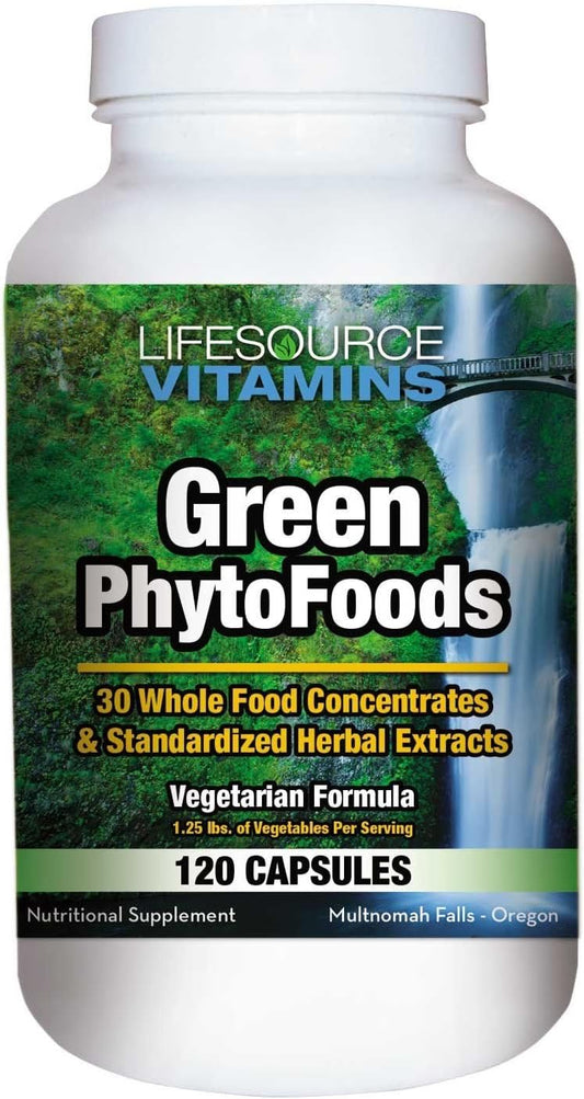 Lifesource Vitamins Phyto Green Mega-Food Caps - 31 Whole Foods / 38 Synergistic Nutrients - a Uniquely Powerful Formulation of Grasses, Sprouted Grains, Vegetables, Immune Enhancing Herbs w/ Antioxidants – Immune Support*