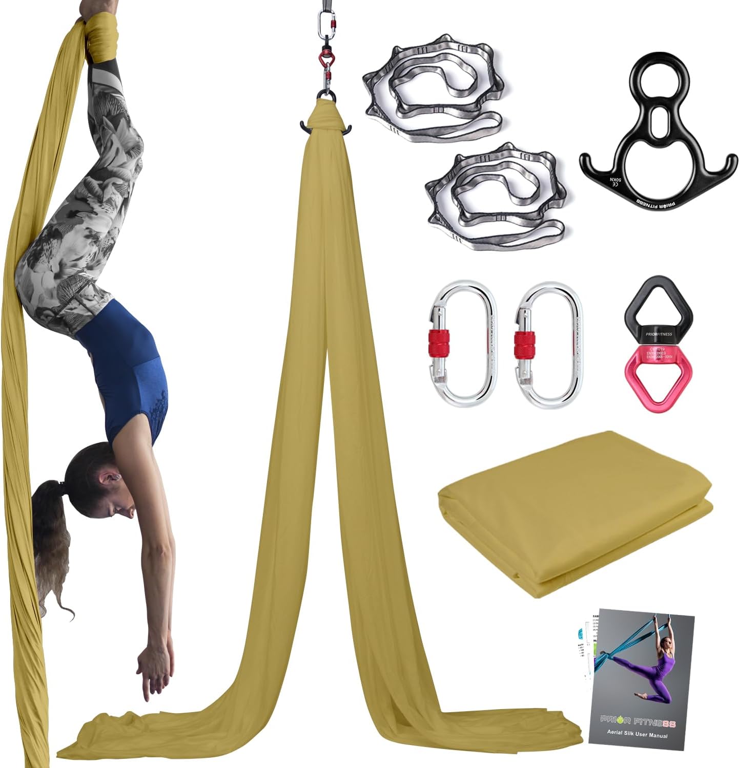 PRIOR FITNESS Aerial Silks Kit Colorful 9/15/20 Yards 40D Nylon Fabric Hammock Set With Hardware & Guide for All Levels Of Aerial Yoga Practice and Acrobatic Flying For Adults Aerial silk