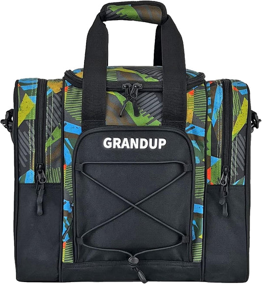 GRANDUP Bowling Ball Bag for Single Ball - Black Bowling accessories Ball Tote Bag Bowling Bag with Padded Ball Holder - Fits Bowling Shoes Up to Mens Size 14