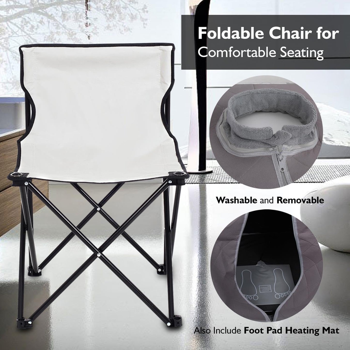 SereneLife Portable Sauna for Home, Infrared Sauna Tent with Heated Foot Pad and Folding Chair, Compact Personal Rejuvenation Sauna, Remote Control In-Home Spa, 38" x 32” - (Gray)