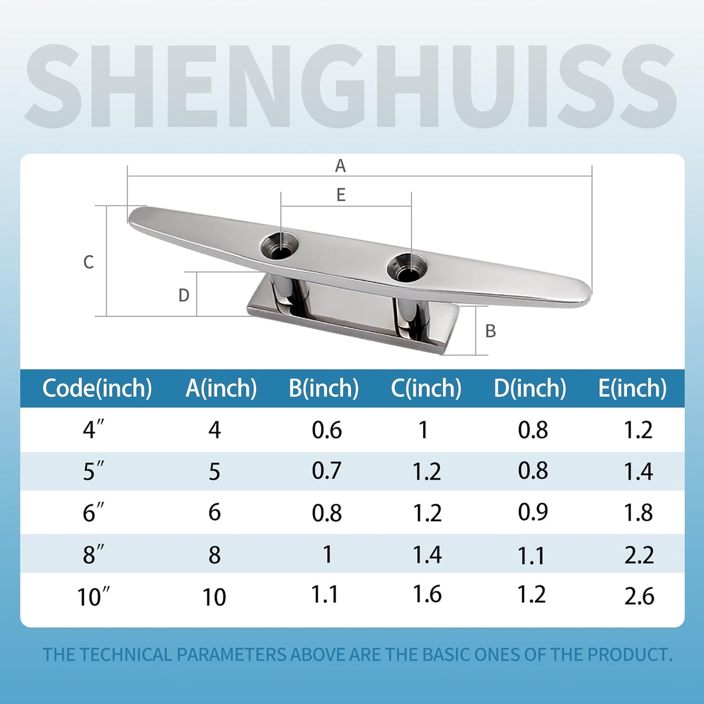 SHENGHUISS Boat Cleat 316 Stainless Steel Open Base Boat Dock Cleats with Fasteners, Marine Grade Rope Cleat for Boat, Dock, Deck, Kayak, Yacht, Nautical Decor (4"/5"/6"/8"/10")