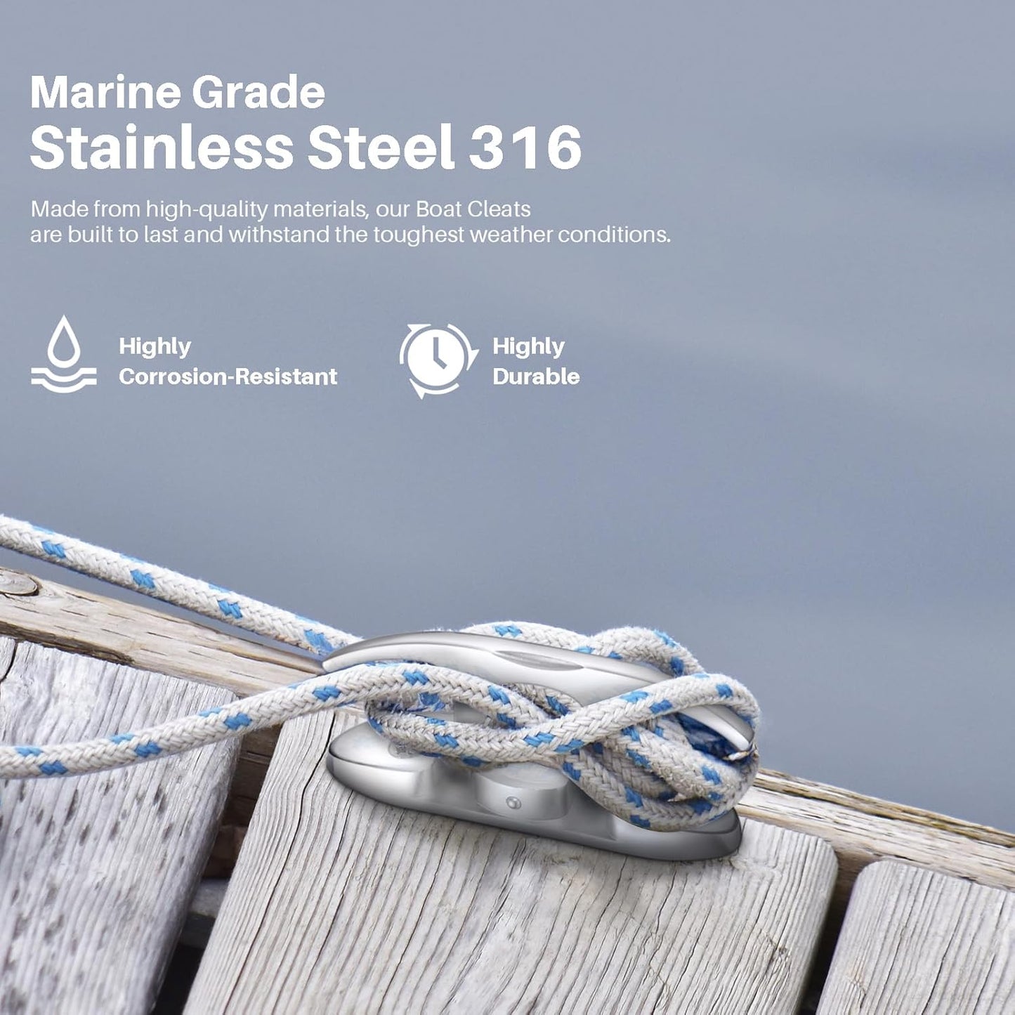 Folding Boat Cleats Marine Grade Stainless Steel 316 Flip Up Boat Cleats Pack of 4, Installation Accessories Included