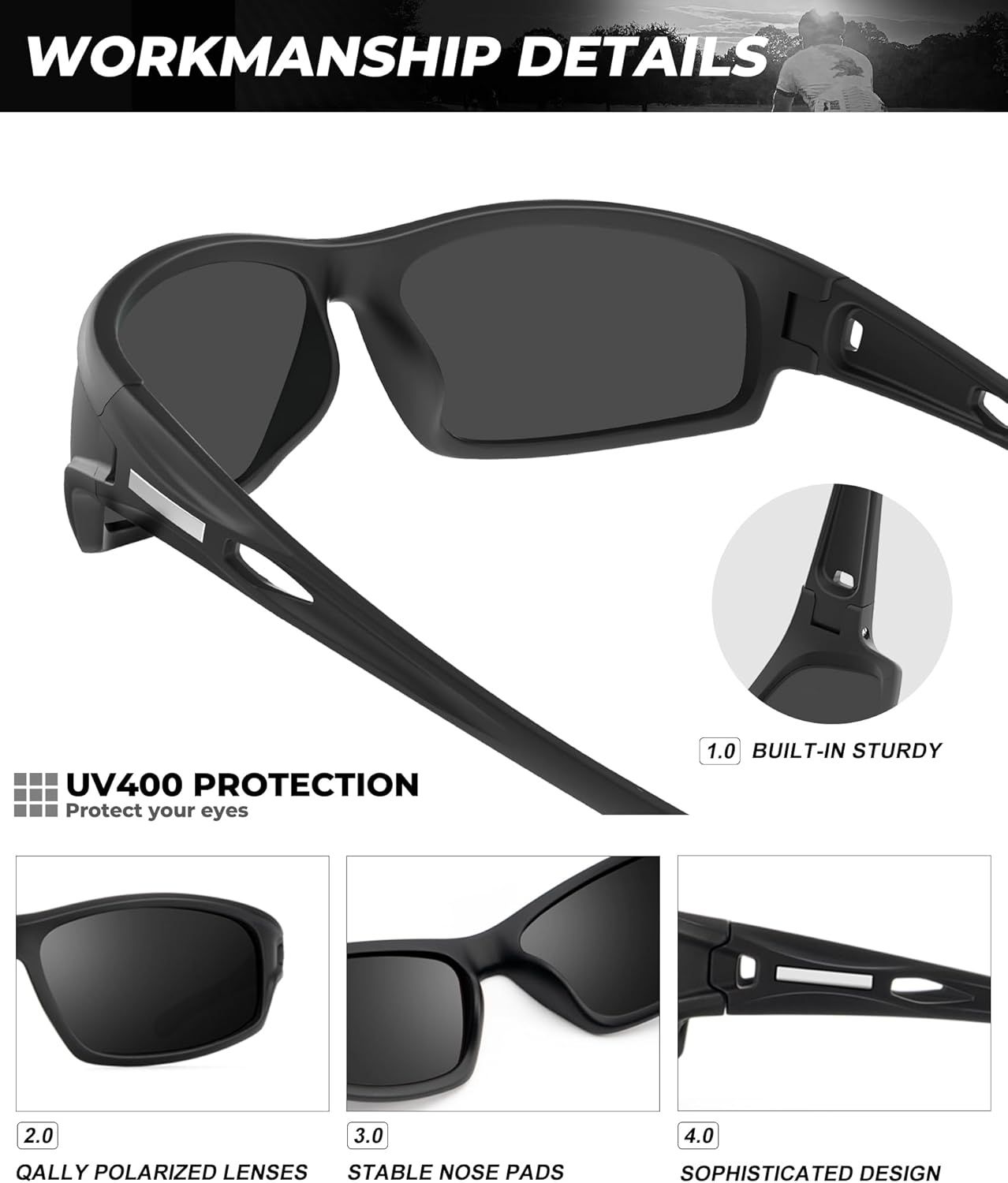 Polarized-Sunglasses-Men Sports Mens-Sunglasses: Sun-Glasses with UV400 Protection for Driving Golf Fishing Running