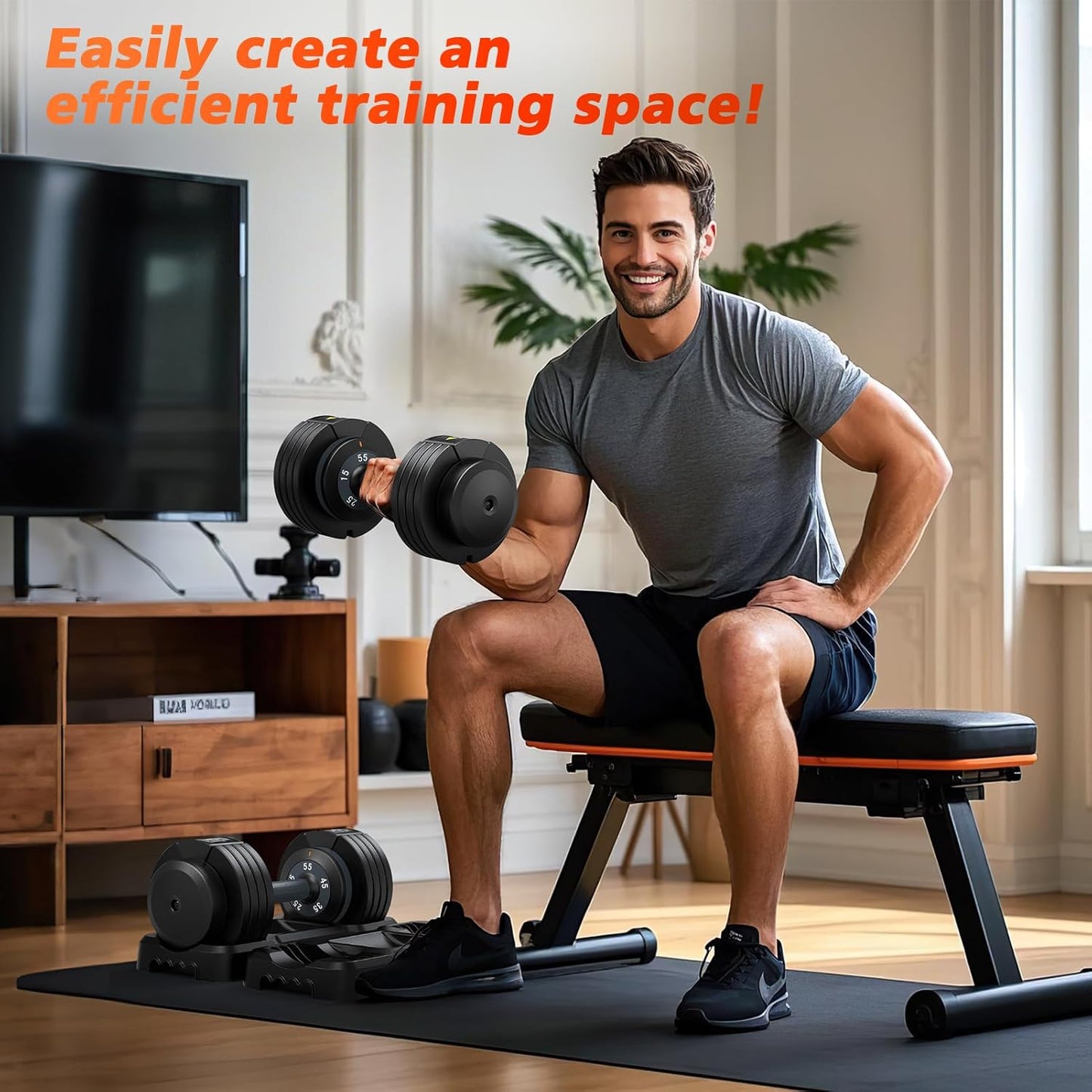 Adjustable Dumbbells Set of 2, 1 Hand Adjustable Weights Dumbbells Set, 5 in 1/10 in 1 Free Dumbbell with Anti-Slip Texture Handle, 25/55/80lb Pair Weight Set For Home Gym Suit both Men and Women