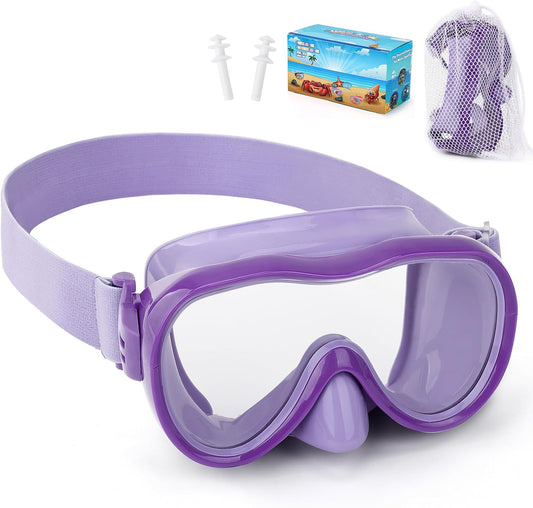 Kids Swim Goggles with Nose Cover, Anti-Leak Swim Mask with Elastic Fabric Strap, UV Protection Swimming Goggles for Kids