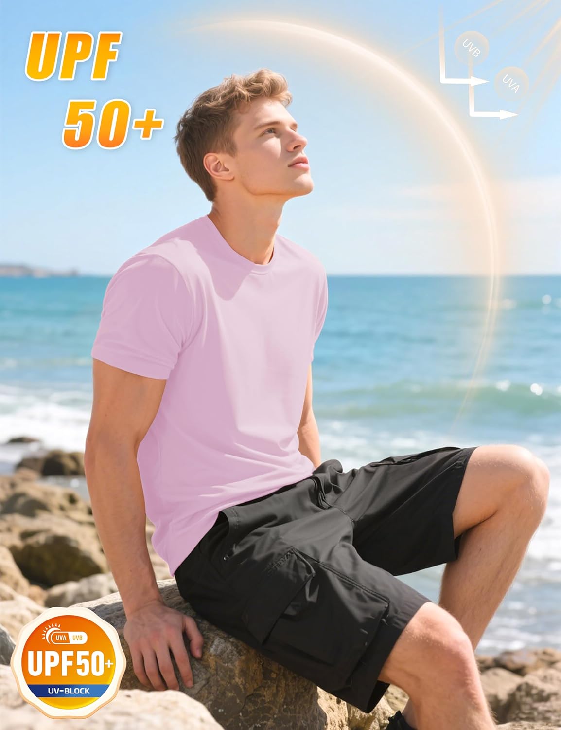 KEFITEVD Men's Short Sleeve UPF 50+ Sun Protection Shirts Quick Dry Rashguard Swim Shirt SPF Workout Fishing Athletic T-Shirt