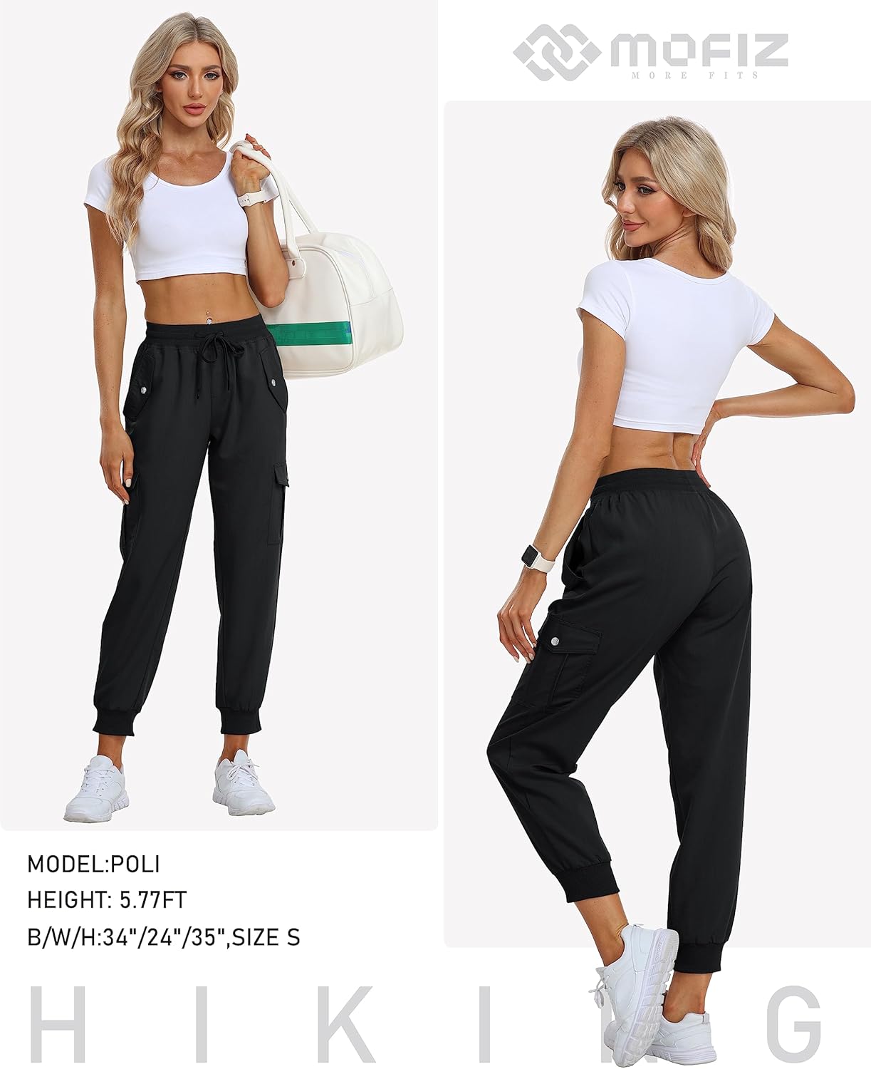 MoFiz Women's Outdoor Cargo Pants Lightweight Joggers Elastic Waist Athletic Hiking Sweatpants Casual Travel Pant with Pocket