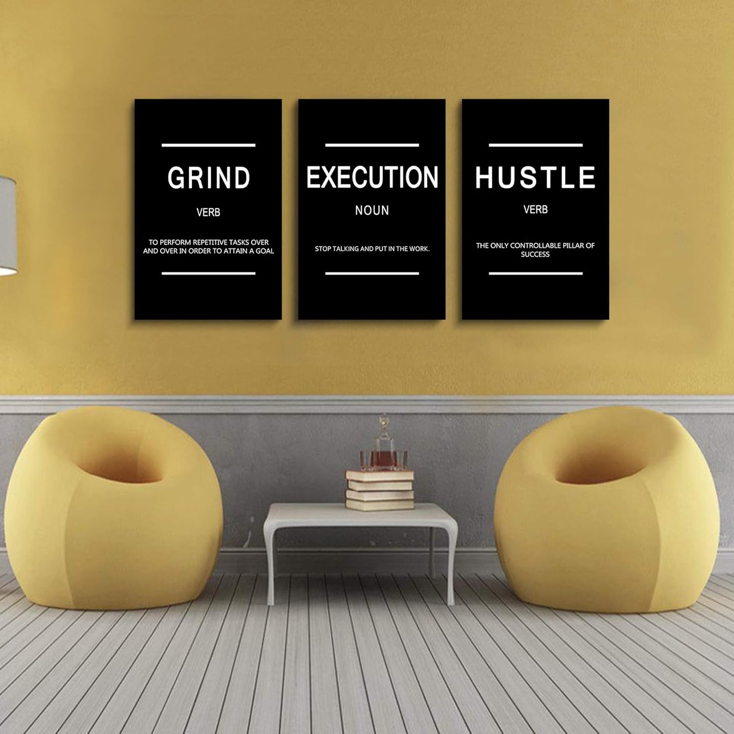 Framed Canvas Wall Art Success Quote, Office Wall Art, Black Large Poster, Positive Motivational Set of 3 Prints, Execute Failure Definition, Inspirational Print (B-3pcs,16x24inchx3pcs)
