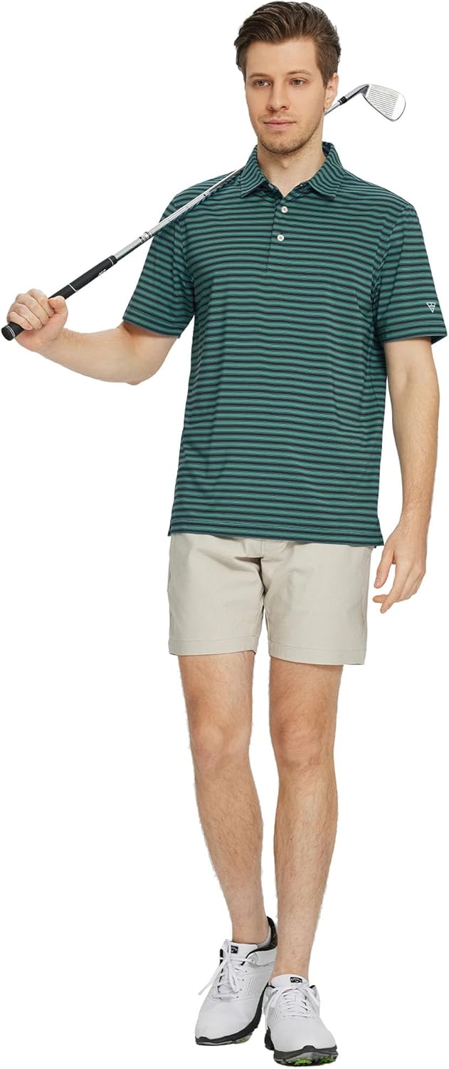 M MAELREG Golf Shirts for Men Short Sleeve Dry Fit Casual Striped Performance Moisture Wicking Collared Mens Polo Shirts