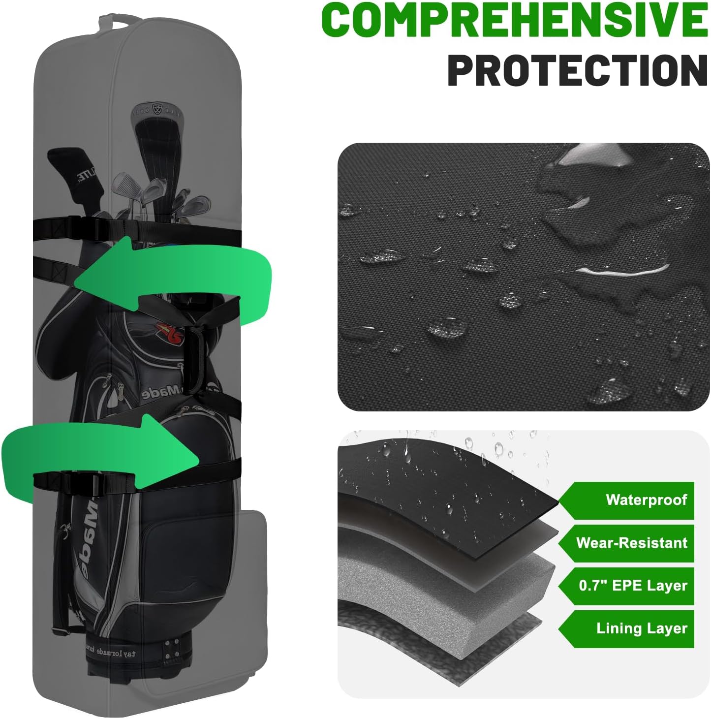 Golf Travel Bags for Airlines with Adjustable Support Rod and Detachable Shoulder Straps, Soft Foldable Golf Club Travel Covers, 900D Heavy Duty Oxford