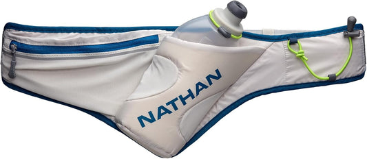 Nathan Peak Running Hydration Waist Pack Belt w/ Speed Draw Flask Water Bottle, 18oz/535 ml Push/Pull Race Cap, Expandable Zippered Stretch Pocket