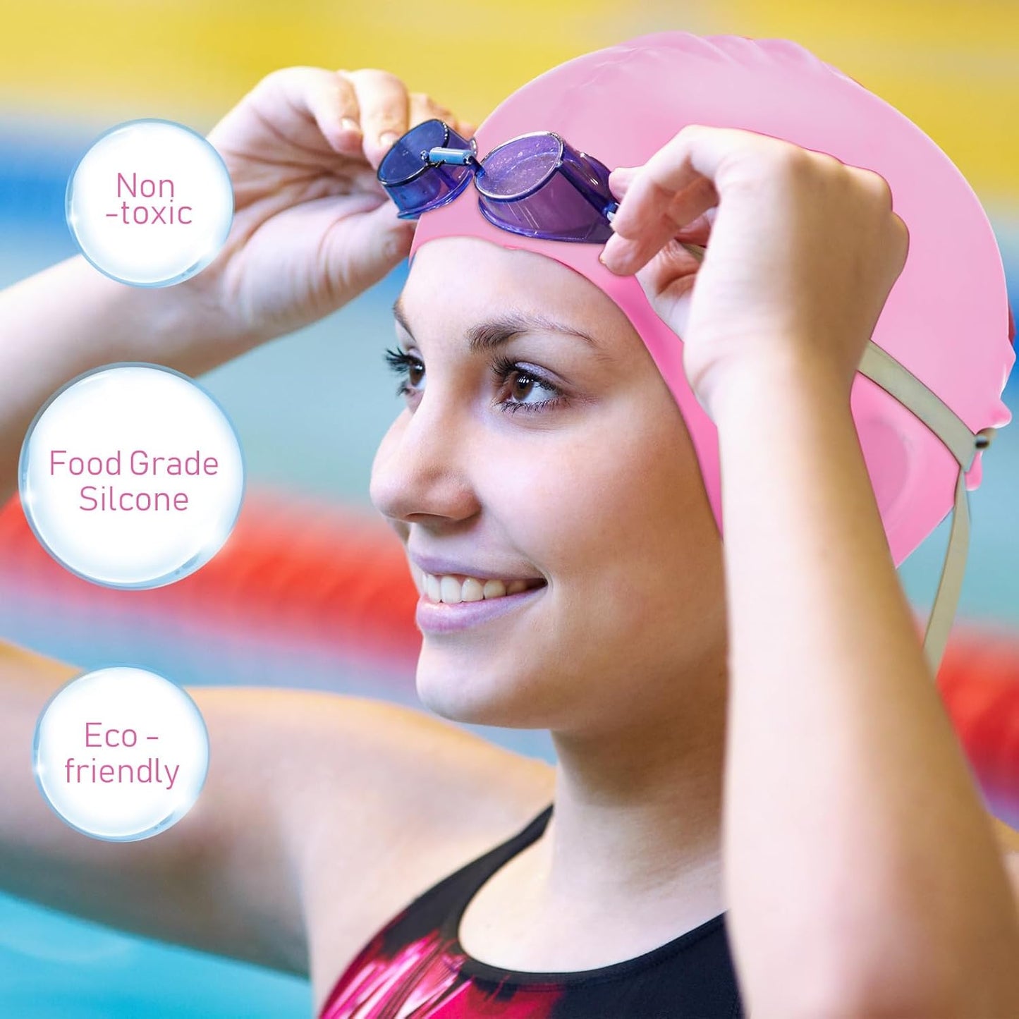 Syhood 6 Pieces Unisex Adult Silicone Swim Cap Waterproof Swimming Hat Non Slip Pool Hat Elastic Silicone Cap for Long and Short Hair