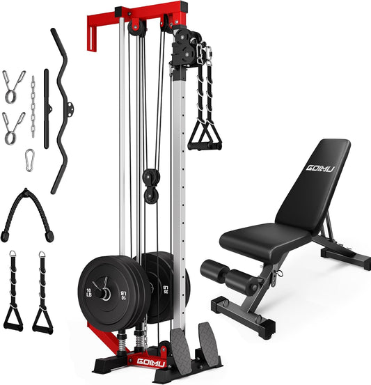 Wall Mount Cable Station, WM1 Cable Crossover Machine with 17 Positions, High and Low Cable Crossover Machine with Removable Footplate for Garage Home Gym