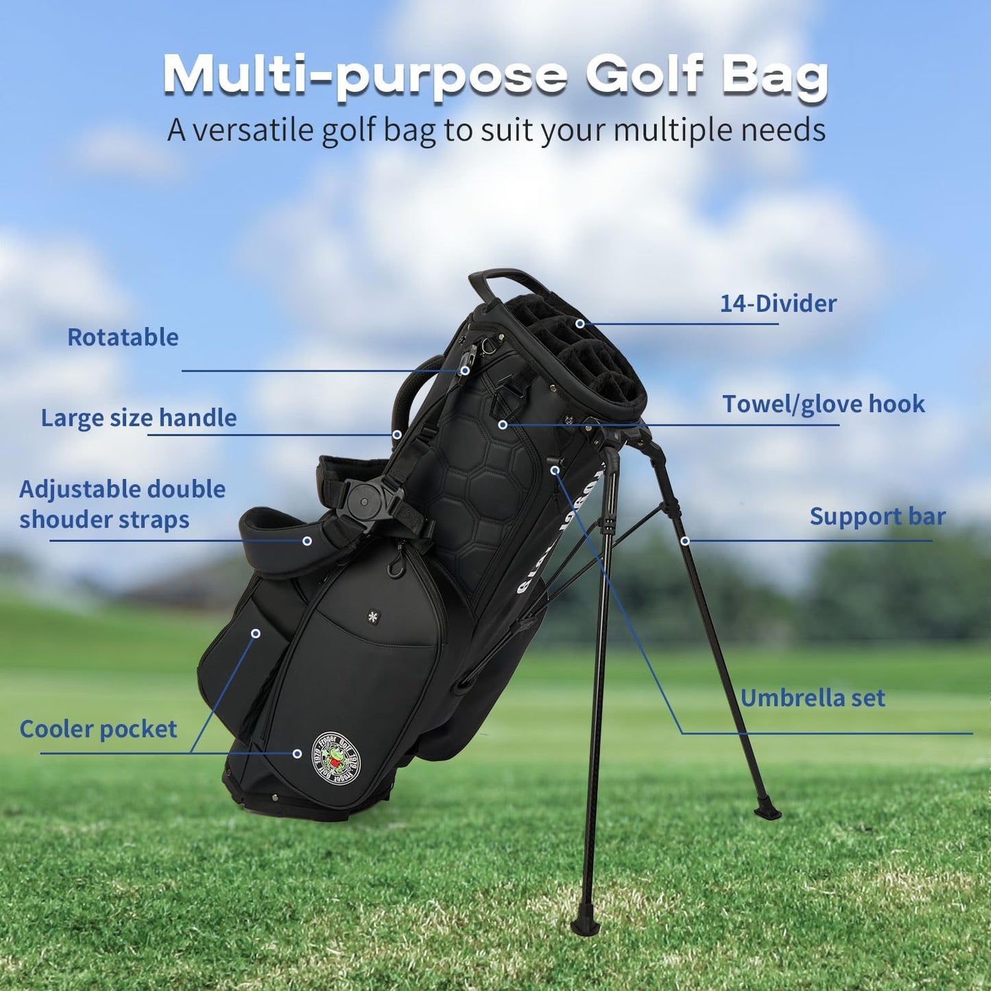 Golf Stand Bag - Lightweight Golf Bags for Men & Women, Standing Golf Bag Holds 14 Golf Clubs - 14-Way Dividers with Premium Materials & Magnetic Pocket