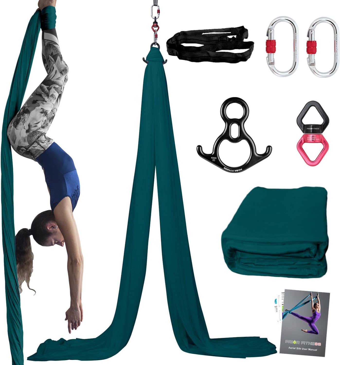 PRIOR FITNESS Aerial Silks Kit Colorful 9/15/20 Yards 40D Nylon Fabric Hammock Set With Hardware & Guide for All Levels Of Aerial Yoga Practice and Acrobatic Flying For Adults Aerial silk