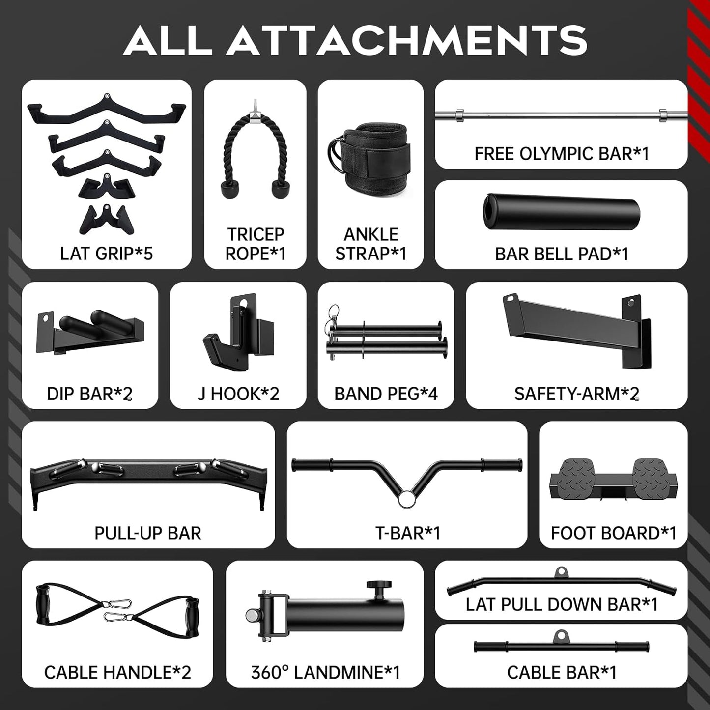 Pooboo Multi-Functional Machine Power Cage, 2000LB Squat Rack, LAT-Pull Down System, Dual Pulley Cable Crossover System, Home Gym Workout Machine with Strength Training Attachments