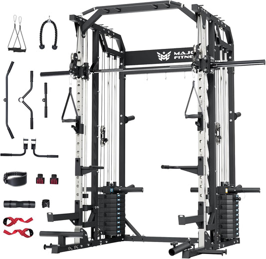 Major Fitness Drone2 Advanced Training Smith Machines– All-in-One Home Gym Squat Rack with Aluminum Pulley Set , Weight Bar, Dual LAT Pull-Down Systems & Cable Crossover Machine for Full-Body Workouts