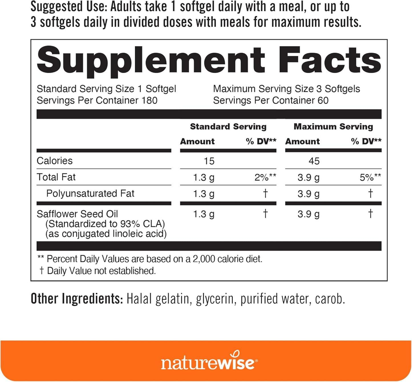 NatureWise CLA 1300 - 95% Active Conjugated Linoleic Acid for Women and Men, Not Stimulating, Supports Weight & Fitness Goals - Non-GMO, Gluten Free - 180 Softgels[2-Month Supply]