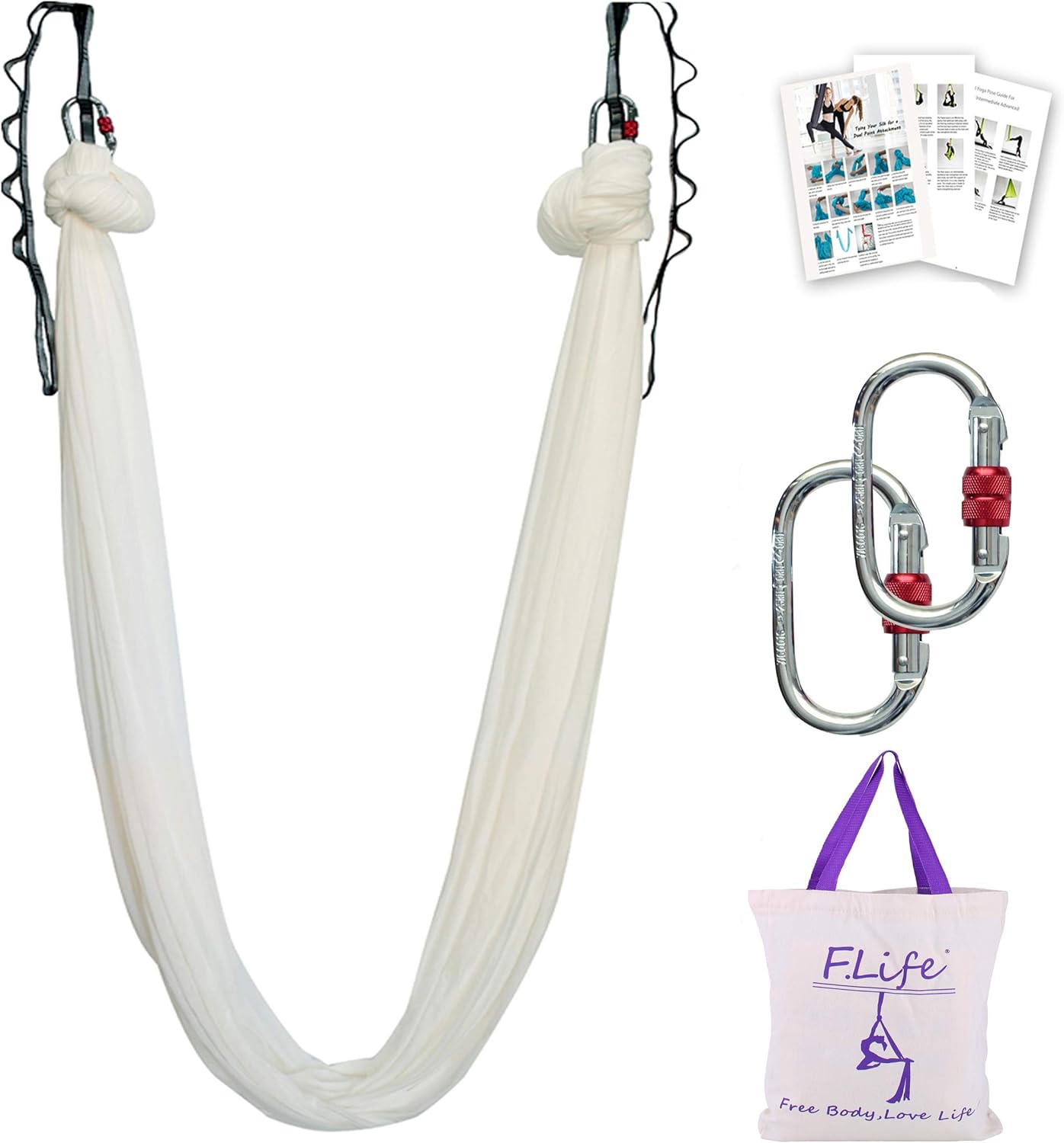 F.Life Aerial Silk Yoga Hammock & Swing for yoga Inversion,Strength training,starter hardware kit